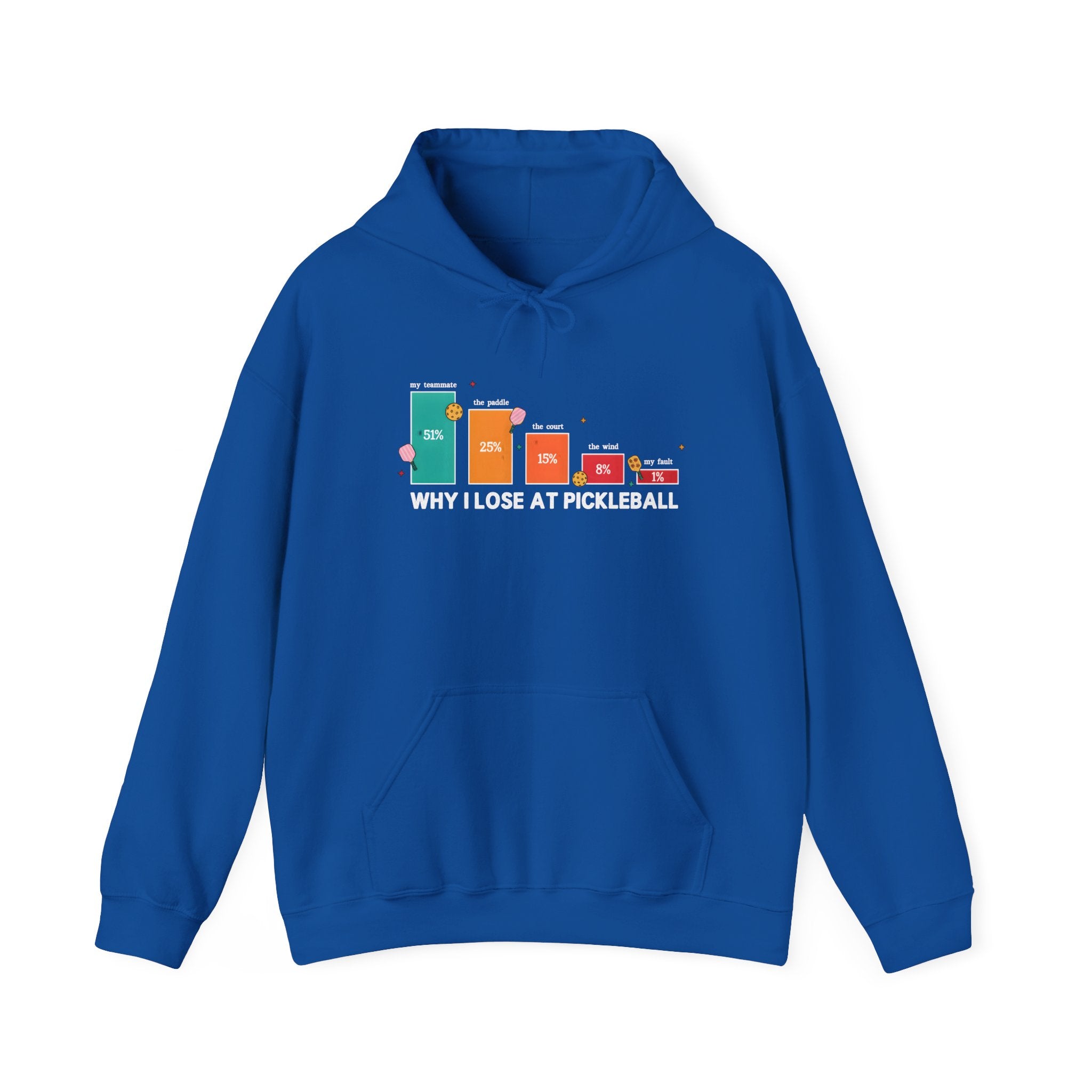 Pickleball Humor Hoodie – "Why I Lose at Pickleball" Bar Chart Graphic