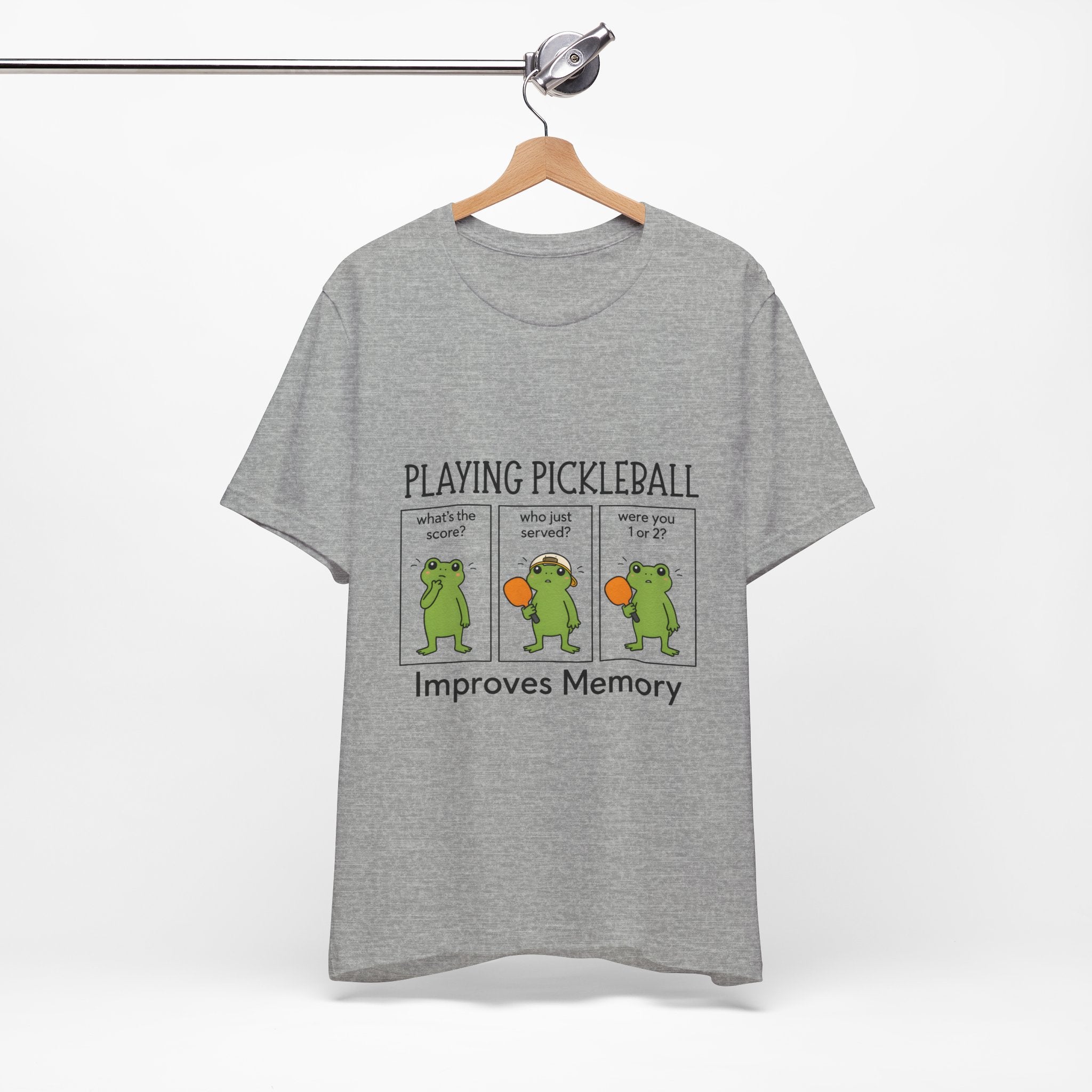 Pickleball T‑Shirt – Funny Frog Comic 'Playing Pickleball Improves Memory'