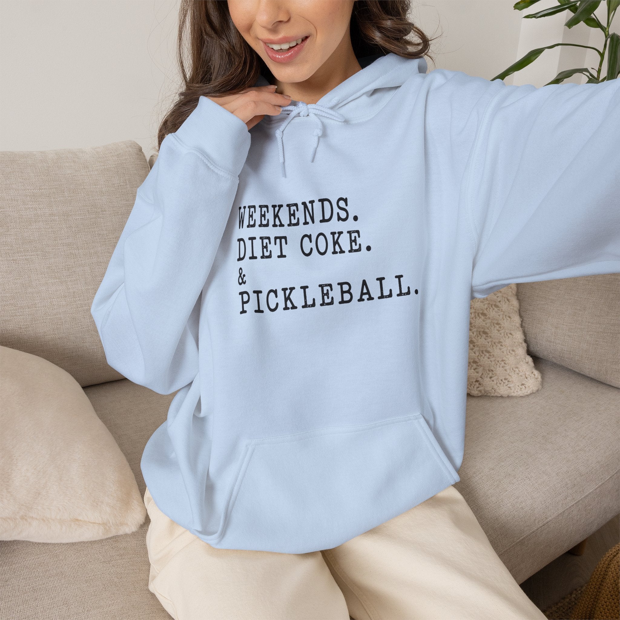 Pickleball Hoodie - "Weekends. Diet Coke. & Pickleball." Cozy White Pullover