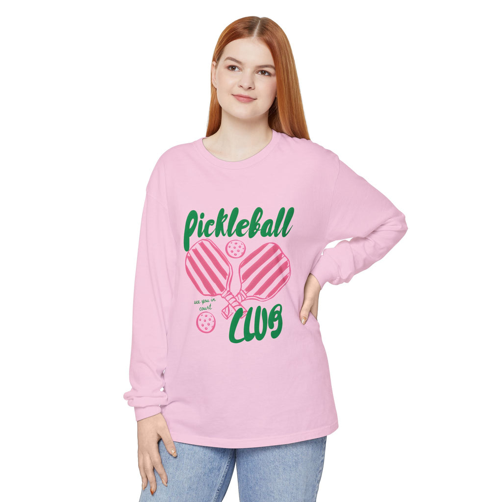 Pickleball Love Long Sleeve Tee – Women's Pink Paddle Graphic