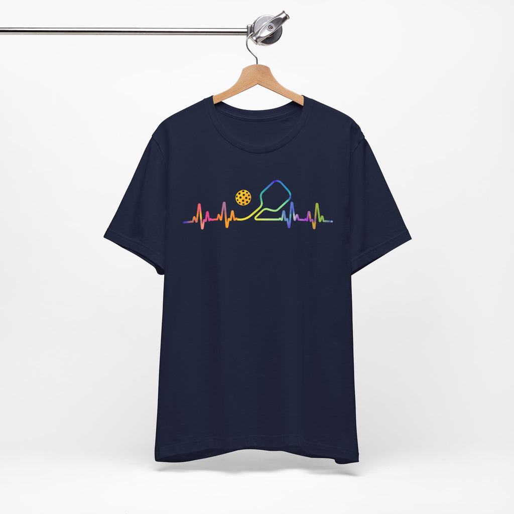 Ping Pong Heartbeat T-Shirt — Rainbow Table Tennis Paddle & Ball Tee