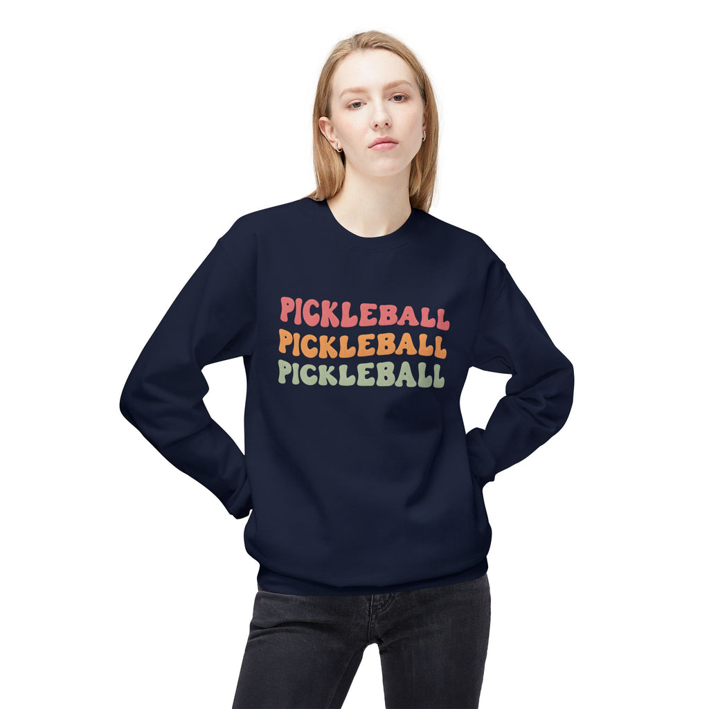 Pickleball Repeat Crewneck Sweatshirt — Retro Rainbow Pickleball Design