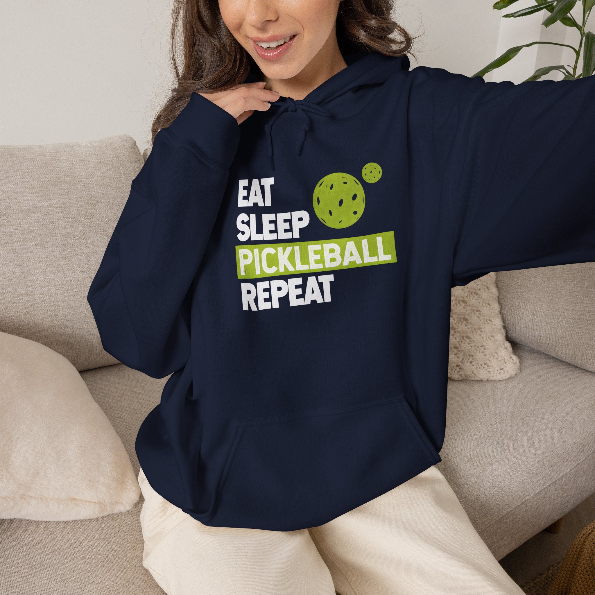 Pickleball Hoodie - "Eat Sleep Pickleball Repeat" Pullover for Players & Fans
