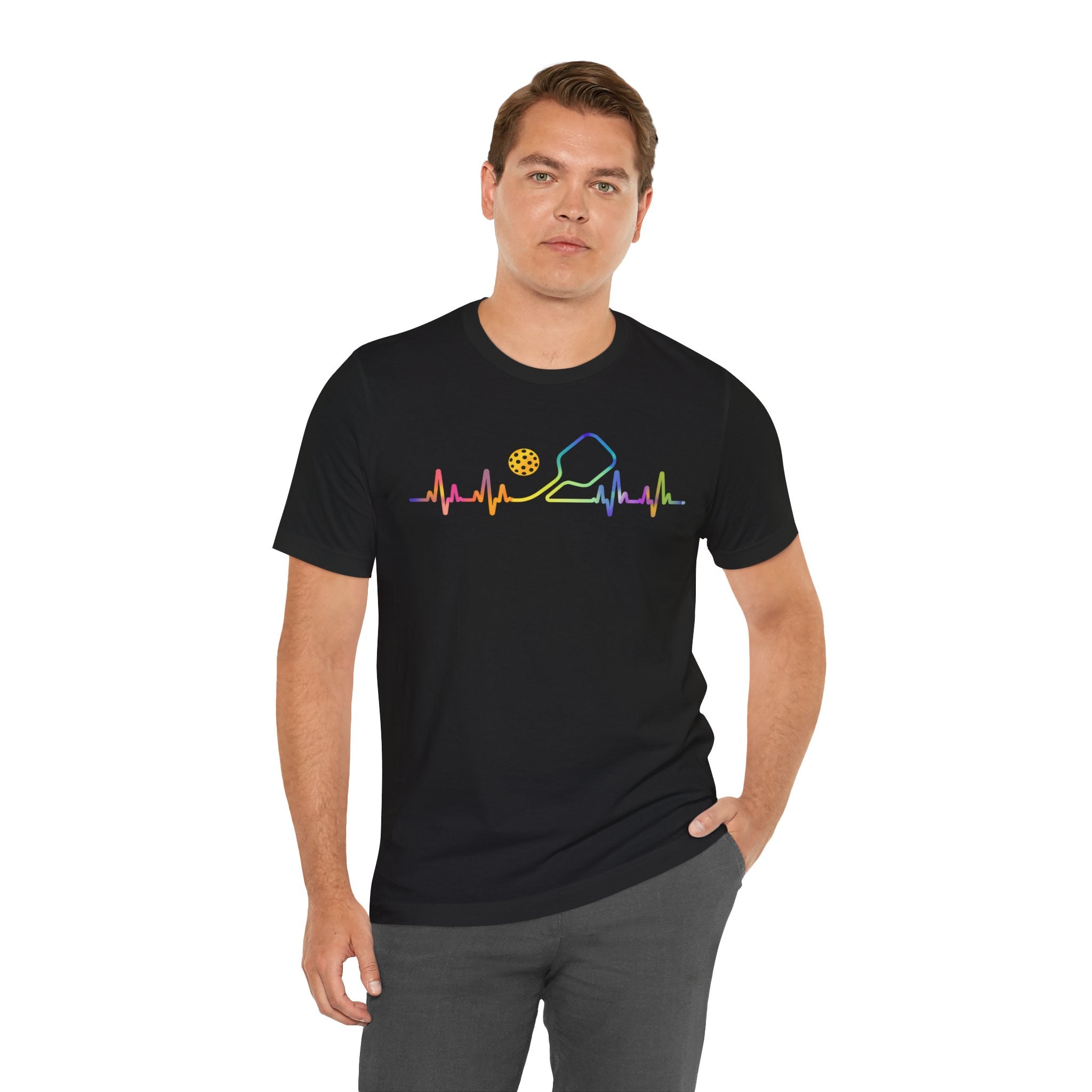 Ping Pong Heartbeat T-Shirt — Rainbow Table Tennis Paddle & Ball Tee
