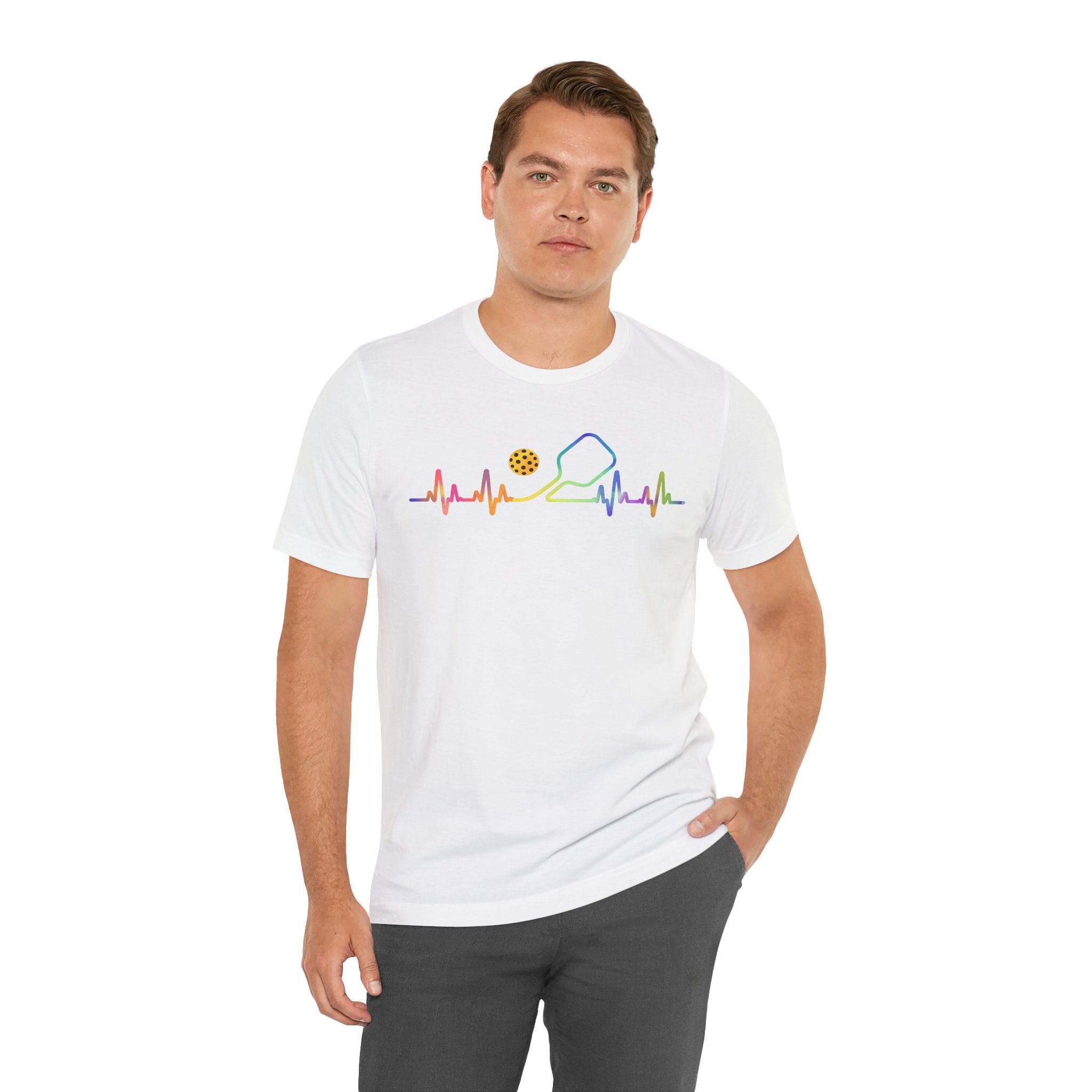 Ping Pong Heartbeat T-Shirt — Rainbow Table Tennis Paddle & Ball Tee