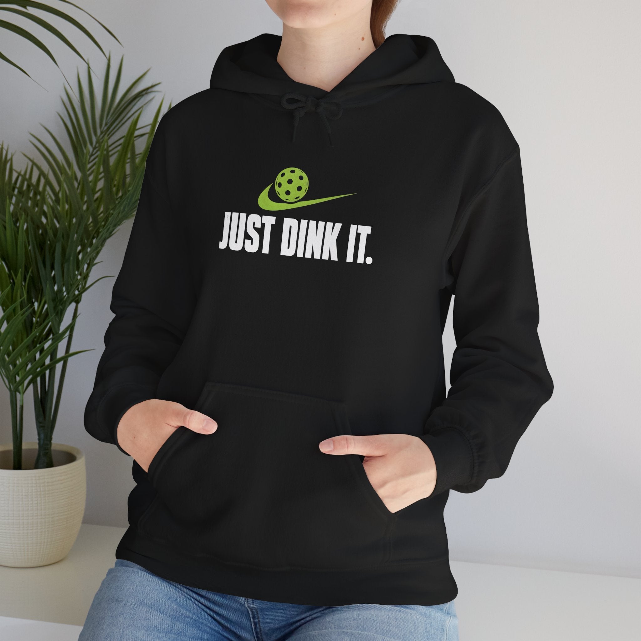 Pickleball Hoodie - "Just Dink It." Sweatshirt with Ball & Paddle Graphic
