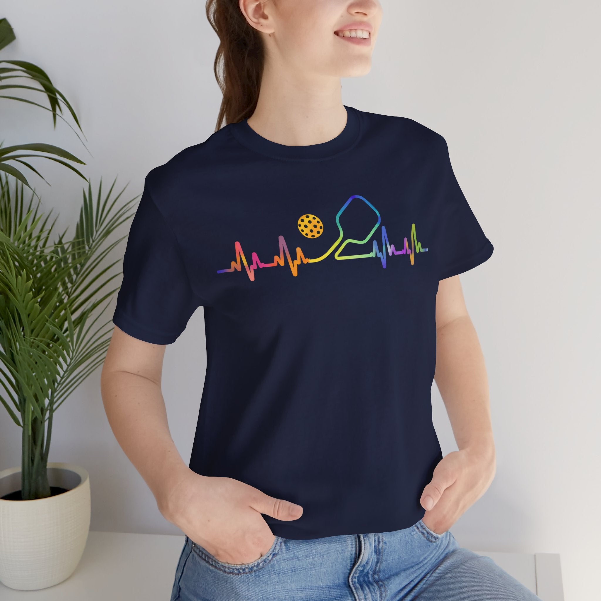 Ping Pong Heartbeat T-Shirt — Rainbow Table Tennis Paddle & Ball Tee