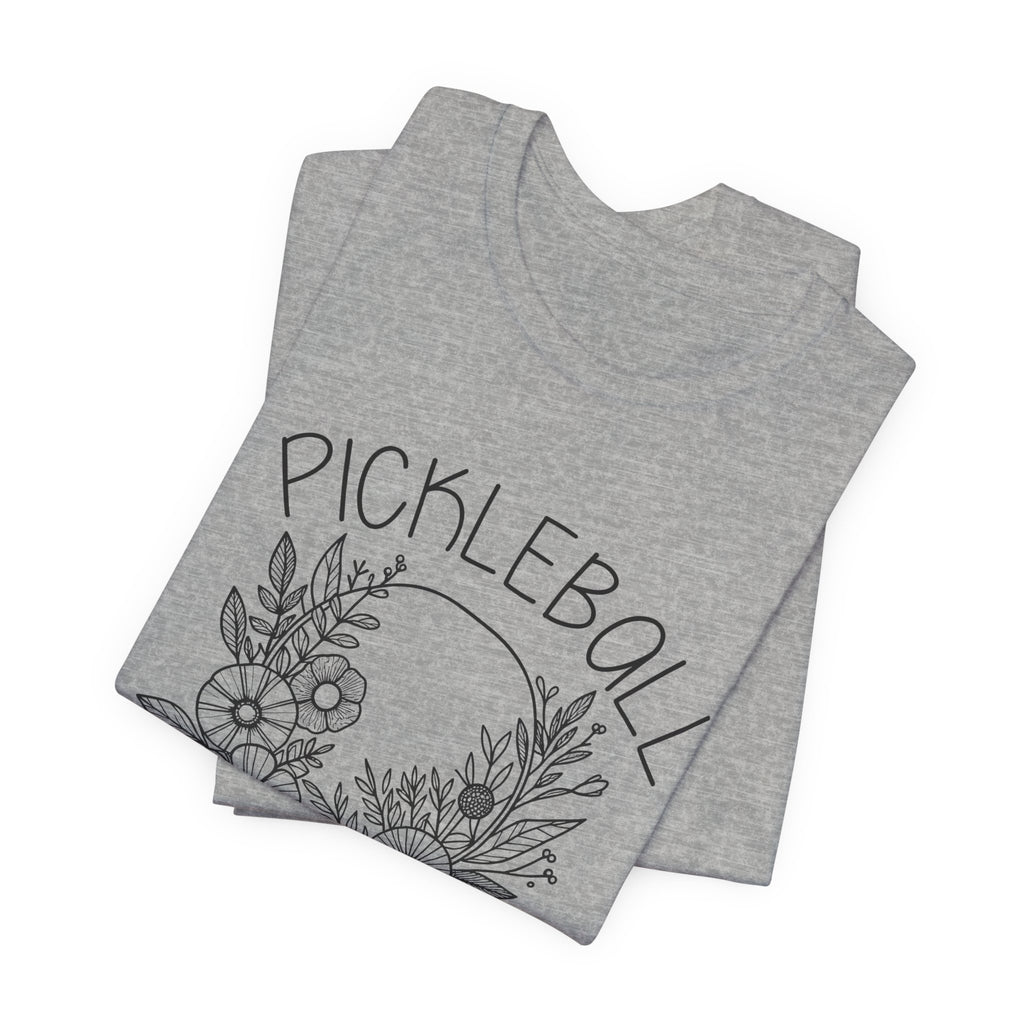 Pickleball Floral Tee — Women's/Unisex Pickleball Shirt with Hand-Drawn Paddle & Flowers