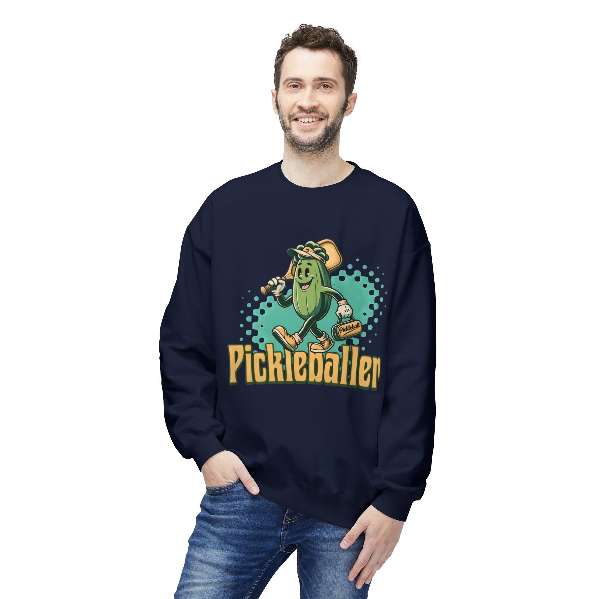 Pickleball Cartoon Crewneck Sweatshirt — "Pickleballer" Graphic
