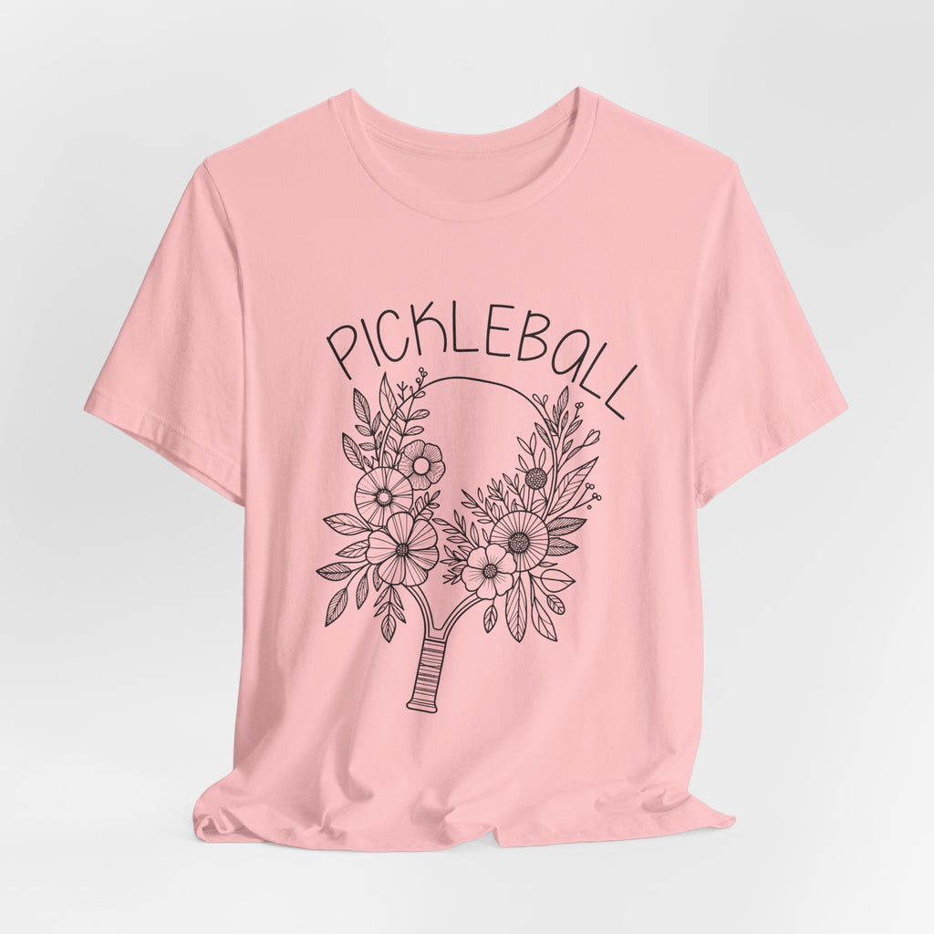 Pickleball Floral Tee — Women's/Unisex Pickleball Shirt with Hand-Drawn Paddle & Flowers