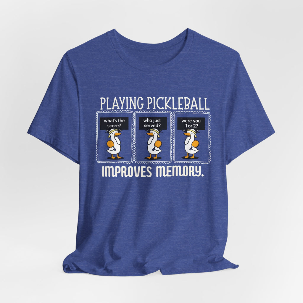 Pickleball Tee — "Playing Pickleball Improves Memory" Funny Penguin Graphic Shirt