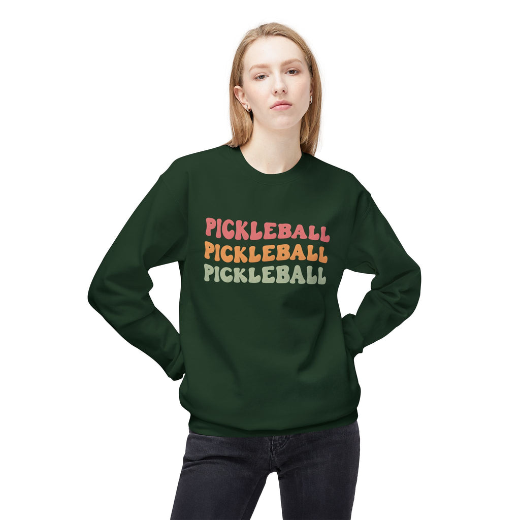 Pickleball Repeat Crewneck Sweatshirt — Retro Rainbow Pickleball Design