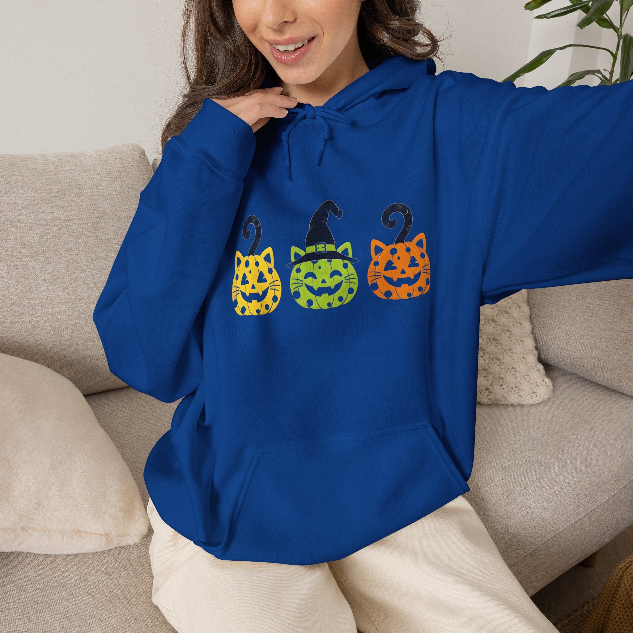 Pumpkin Trio Halloween Hoodie — Cute Witch Hat Jack-o'-Lantern Sweatshirt