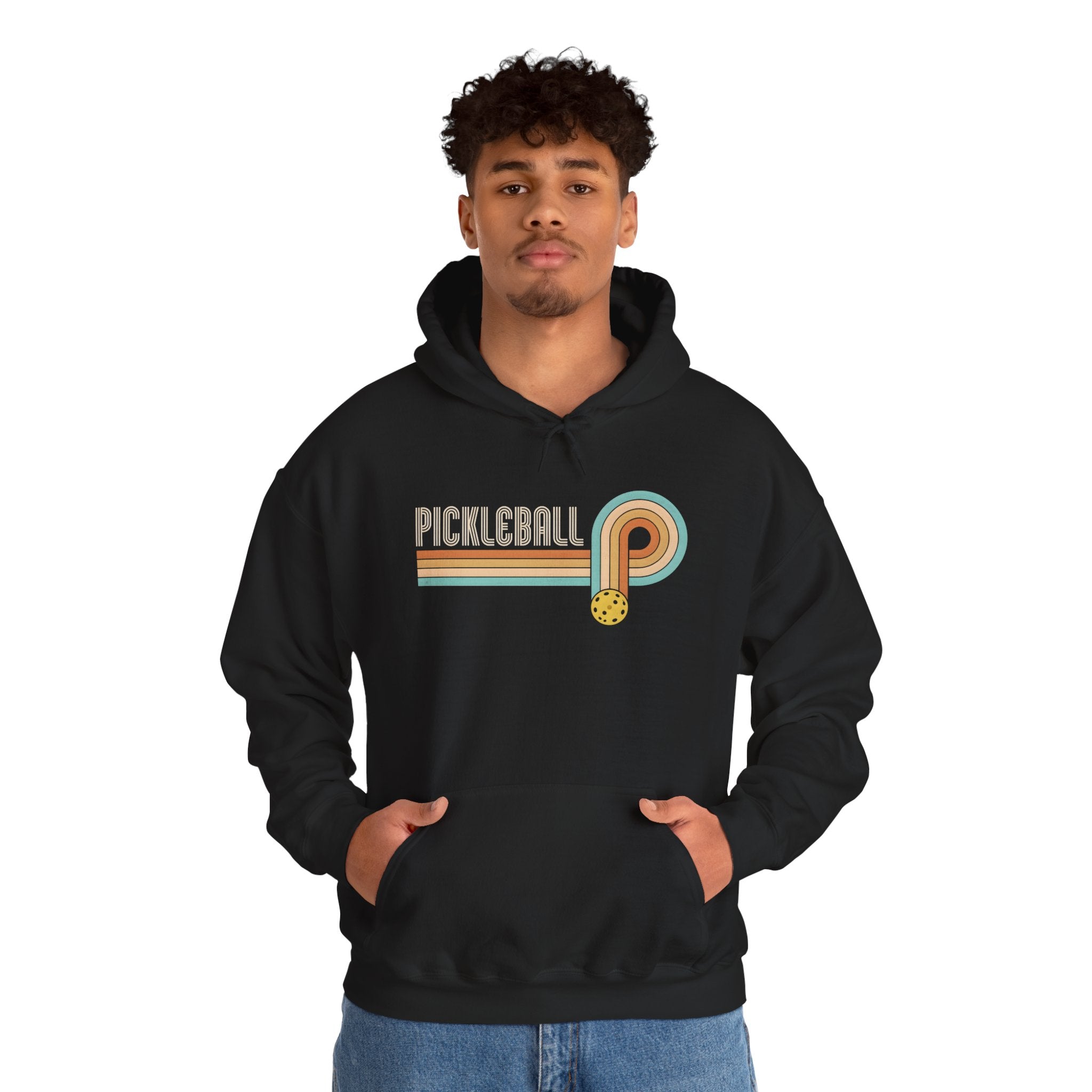 Retro Pickleball Hoodie – Vintage Stripes & Paddle Logo