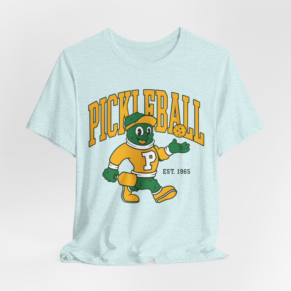Pickleball Mascot T‑Shirt – Vintage Green & Gold “PICKLEBALL” Graphic (Est. 1965)