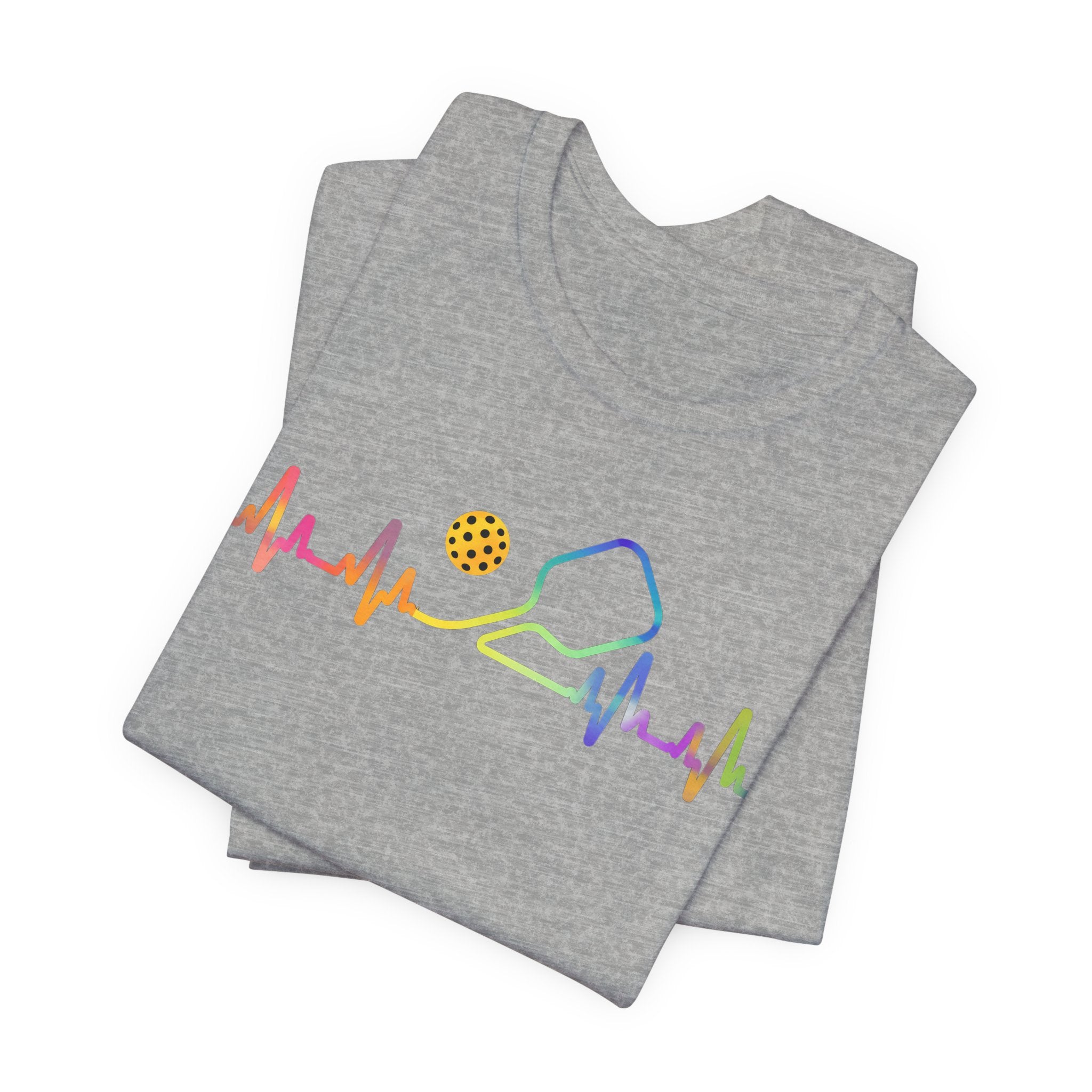 Ping Pong Heartbeat T-Shirt — Rainbow Table Tennis Paddle & Ball Tee