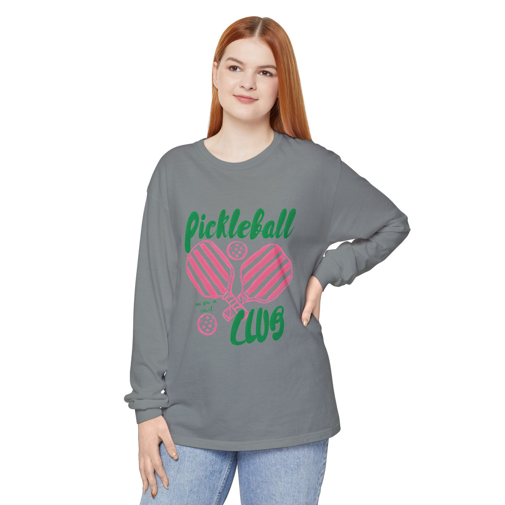 Pickleball Love Long Sleeve Tee – Women's Pink Paddle Graphic