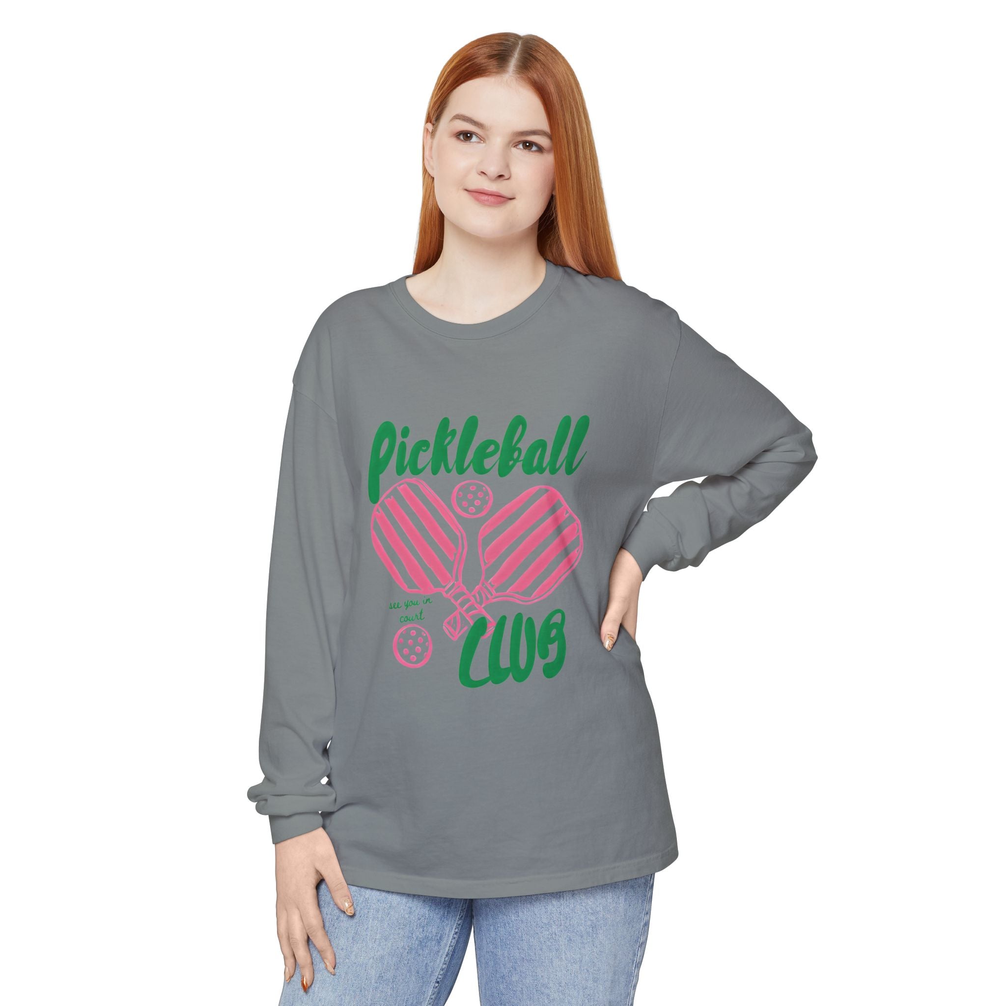 Pickleball Love Long Sleeve Tee – Women's Pink Paddle Graphic