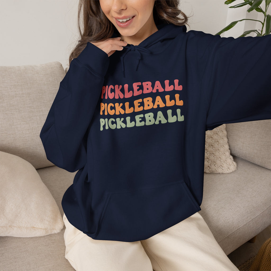 Pickleball Retro Text Hoodie — Repeated Pastel 'PICKLEBALL' Design