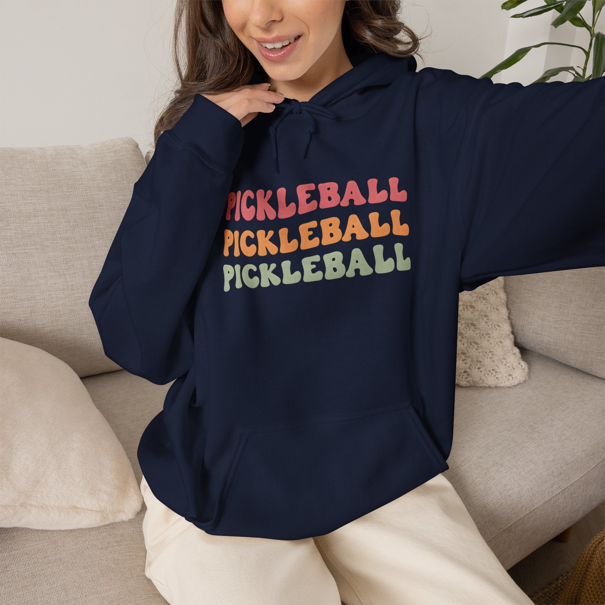 Pickleball Retro Text Hoodie — Repeated Pastel 'PICKLEBALL' Design