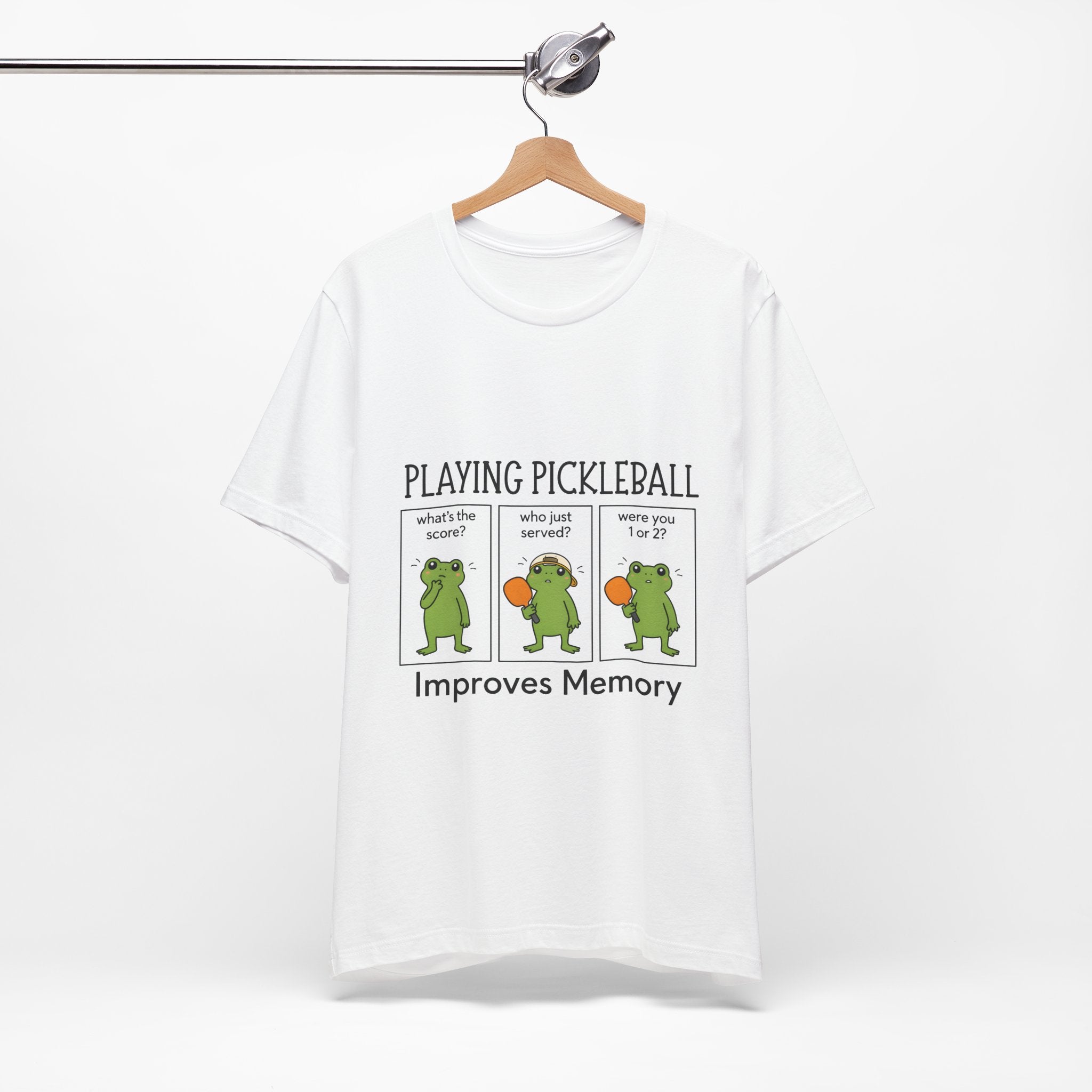 Pickleball T‑Shirt – Funny Frog Comic 'Playing Pickleball Improves Memory'