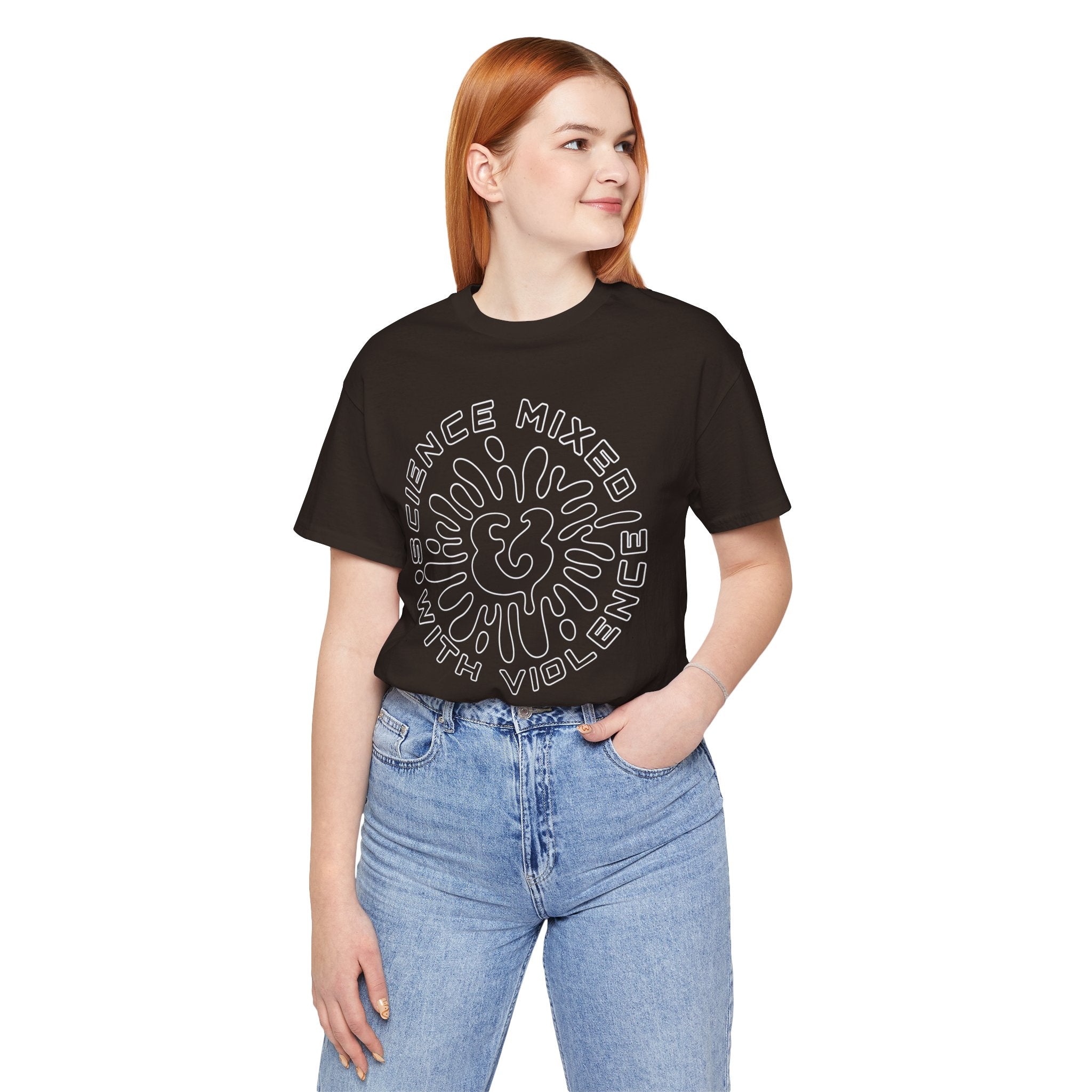 Science & Violence Graphic Tee — Retro Psychedelic Badge T‑Shirt