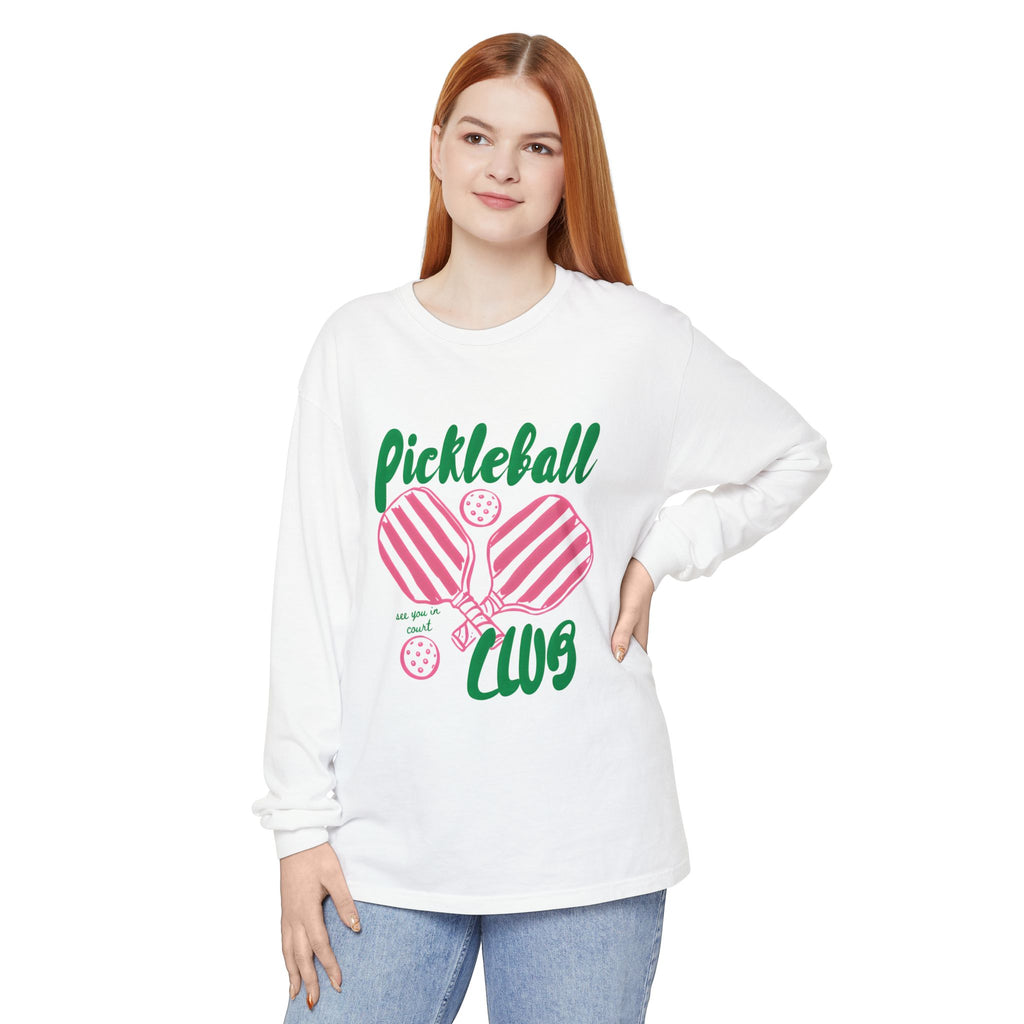 Pickleball Love Long Sleeve Tee – Women's Pink Paddle Graphic