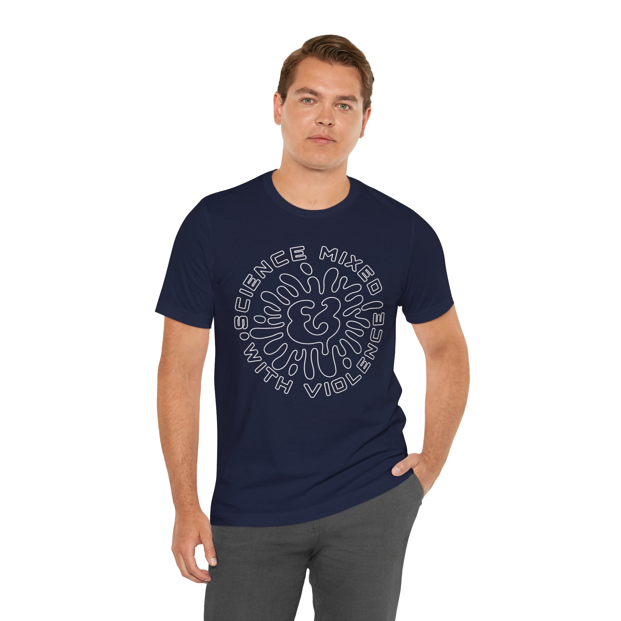 Science & Violence Graphic Tee — Retro Psychedelic Badge T‑Shirt