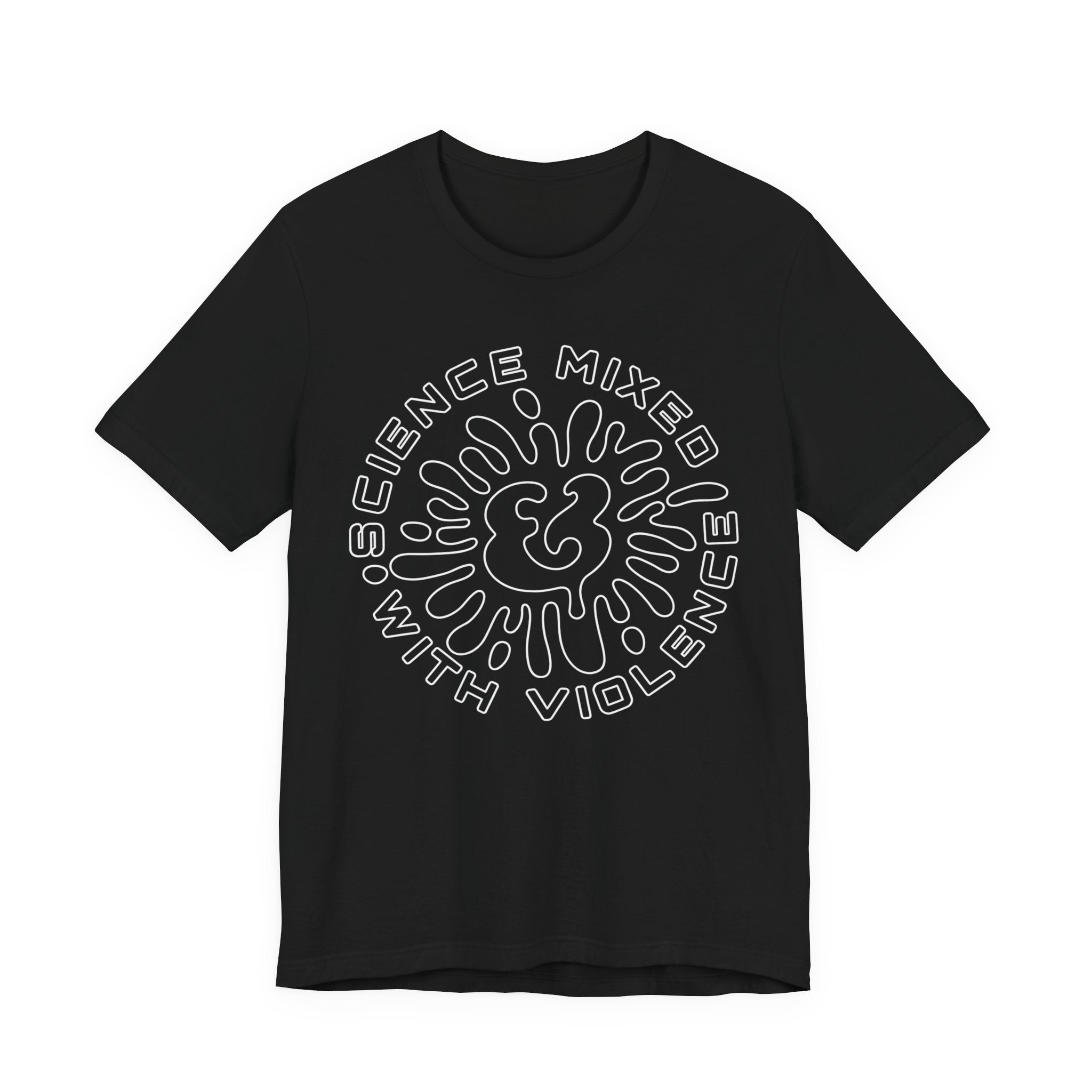 Science & Violence Graphic Tee — Retro Psychedelic Badge T‑Shirt