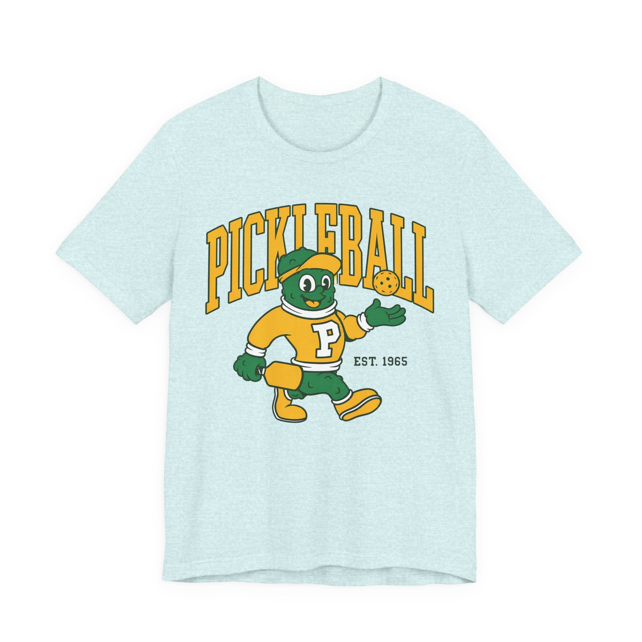 Pickleball Mascot T‑Shirt – Vintage Green & Gold “PICKLEBALL” Graphic (Est. 1965)