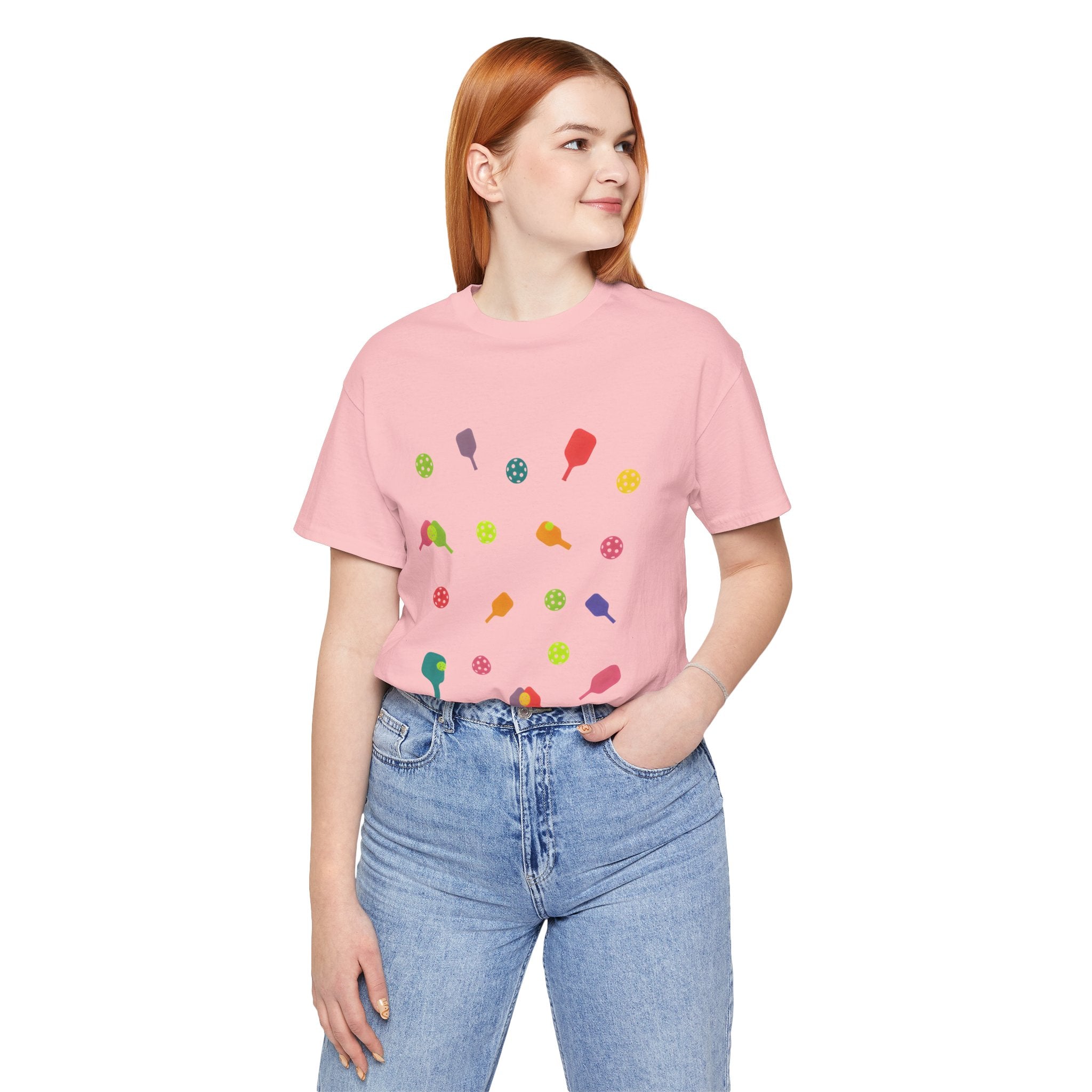 Pickleball Pattern Tee — Colorful Paddle & Ball Graphic T-Shirt