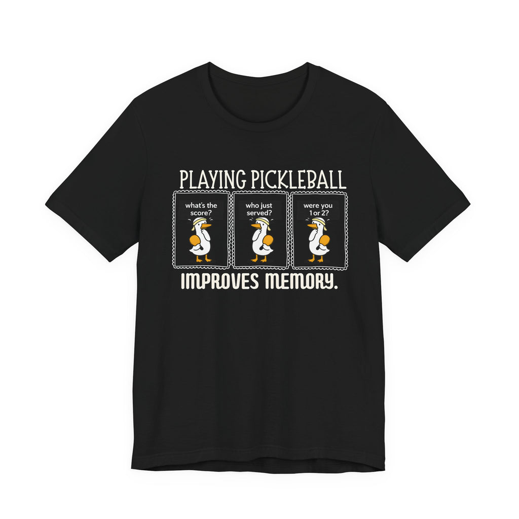 Pickleball Tee — "Playing Pickleball Improves Memory" Funny Penguin Graphic Shirt