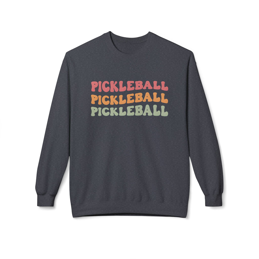Pickleball Repeat Crewneck Sweatshirt — Retro Rainbow Pickleball Design