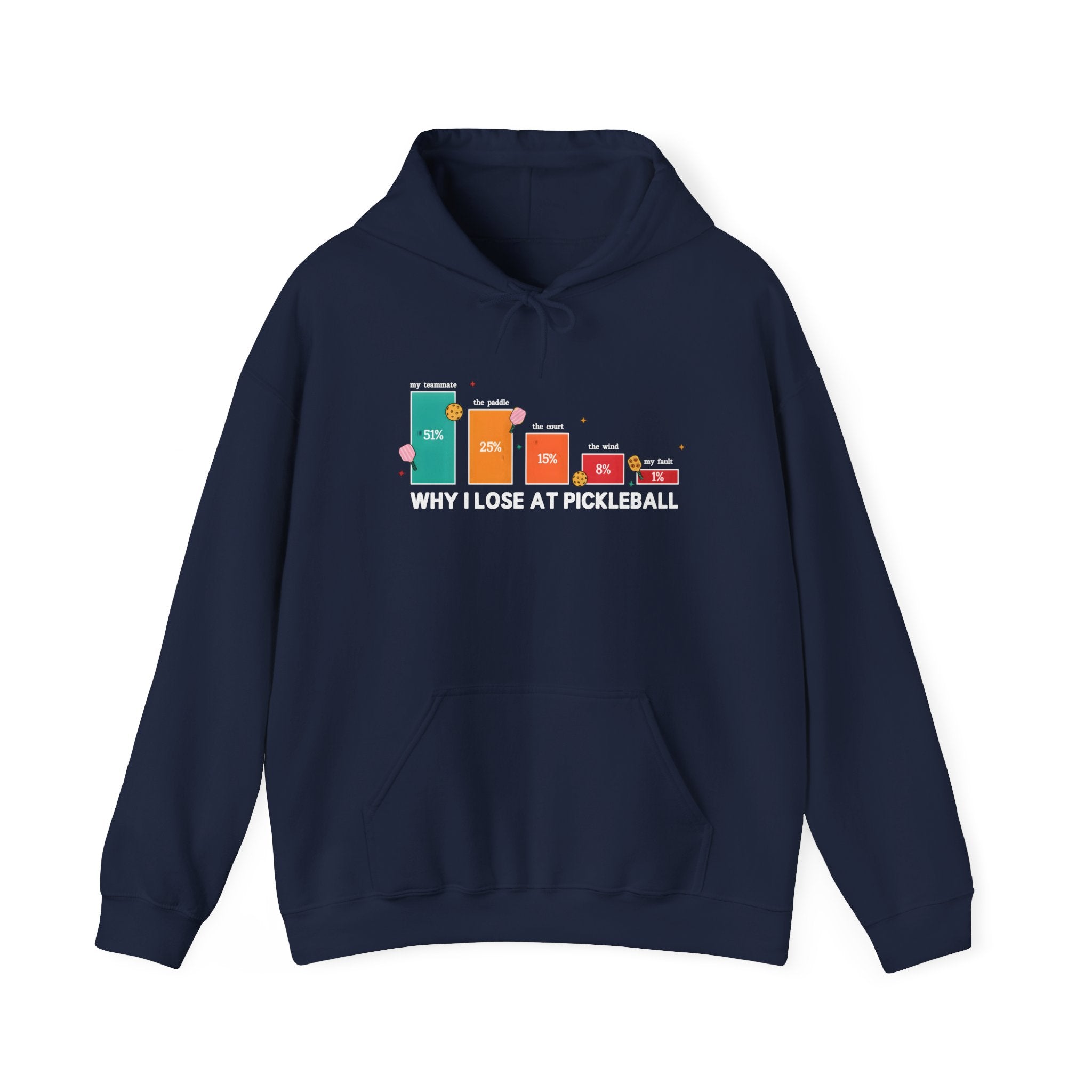 Pickleball Humor Hoodie – "Why I Lose at Pickleball" Bar Chart Graphic