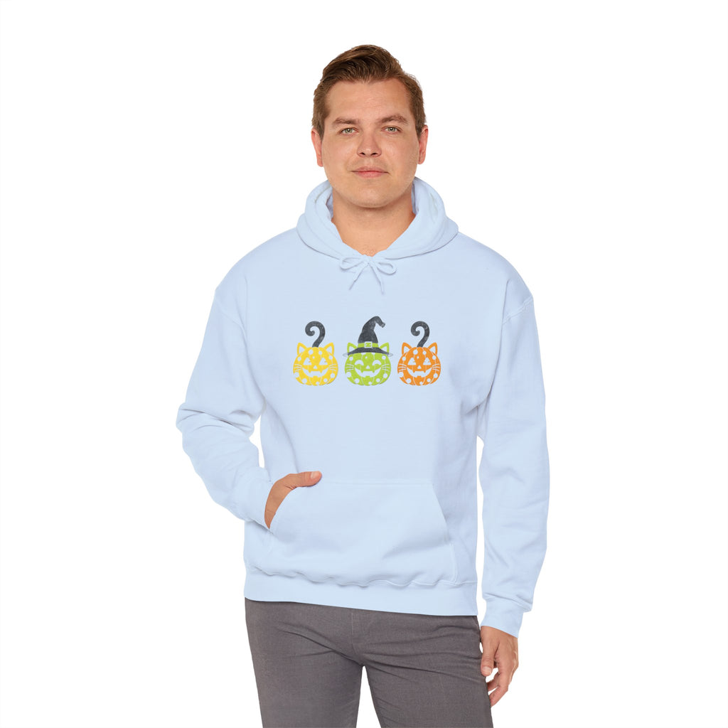 Pumpkin Trio Halloween Hoodie — Cute Witch Hat Jack-o'-Lantern Sweatshirt