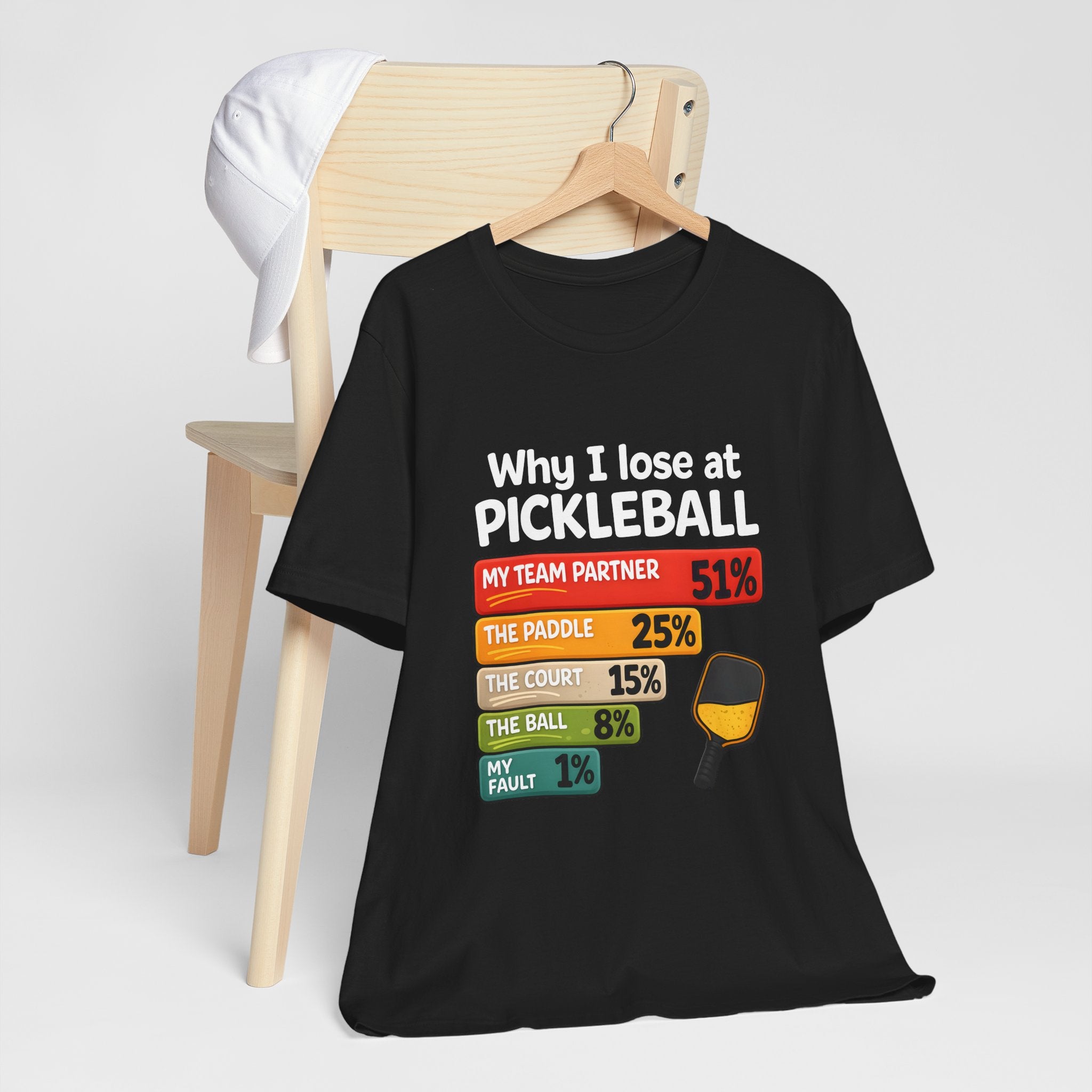 Pickleball Funny Tee — "Why I Lose at Pickleball" Pie Chart Shirt