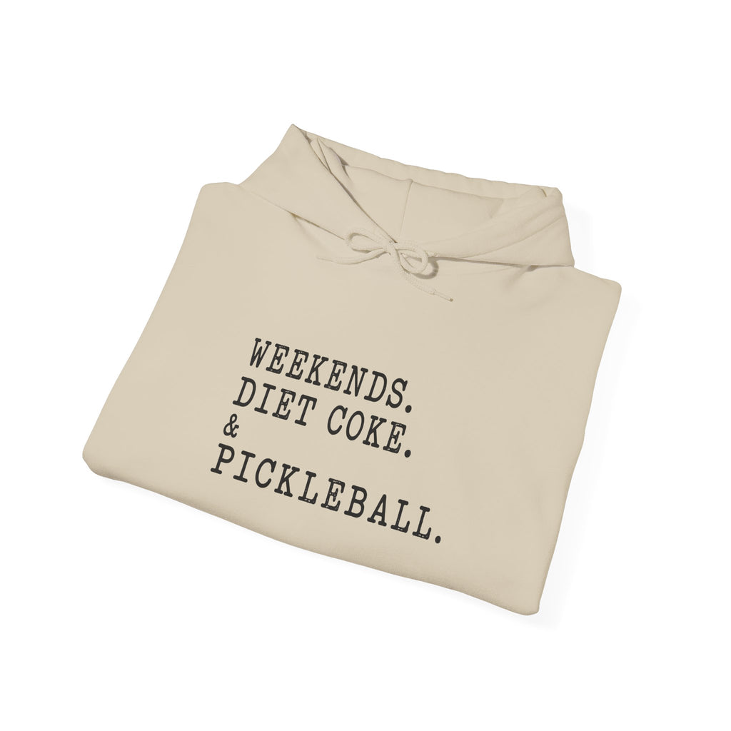 Pickleball Hoodie - "Weekends. Diet Coke. & Pickleball." Cozy White Pullover