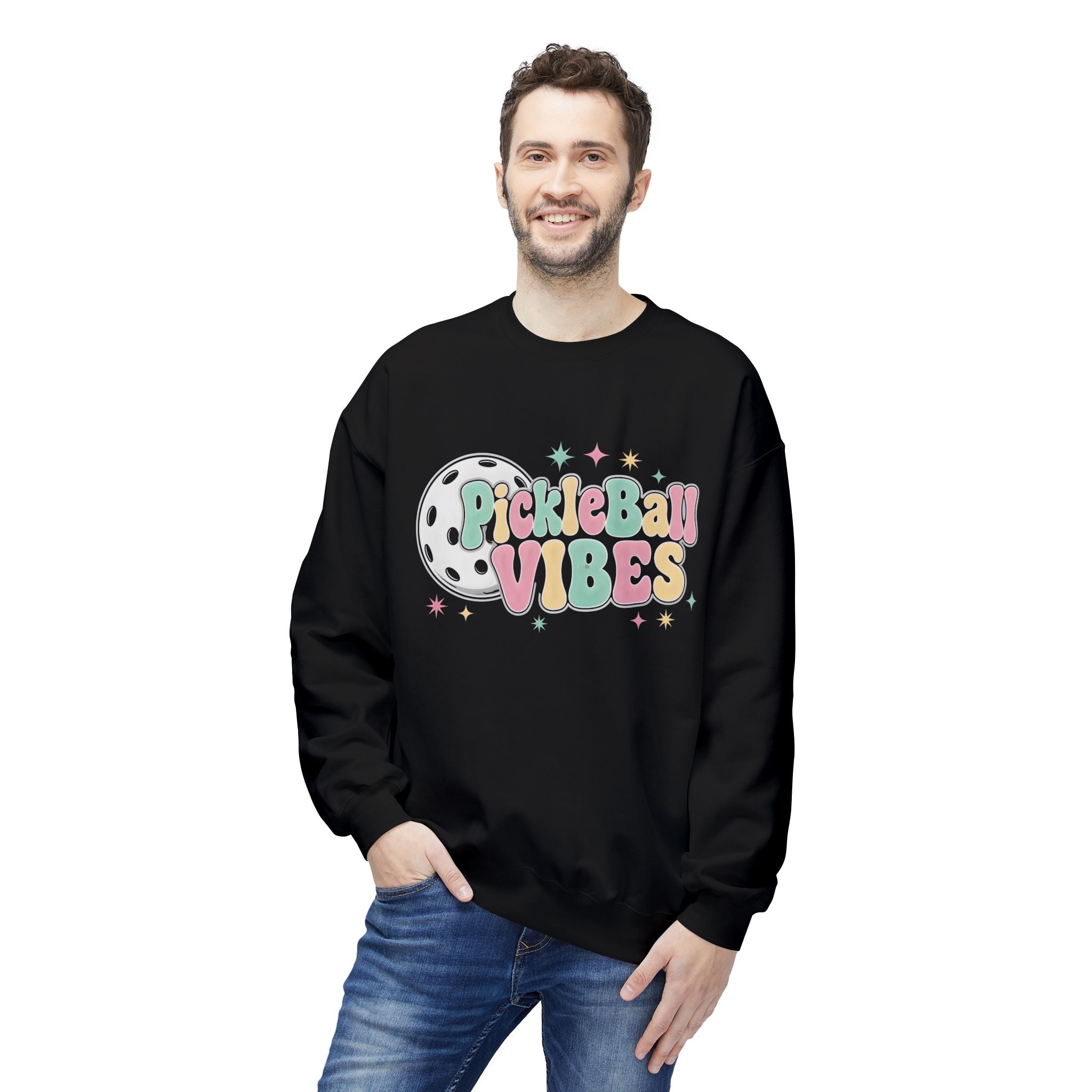 Pickleball Vibes Crewneck Sweatshirt — Pastel Retro Pickleball Graphic