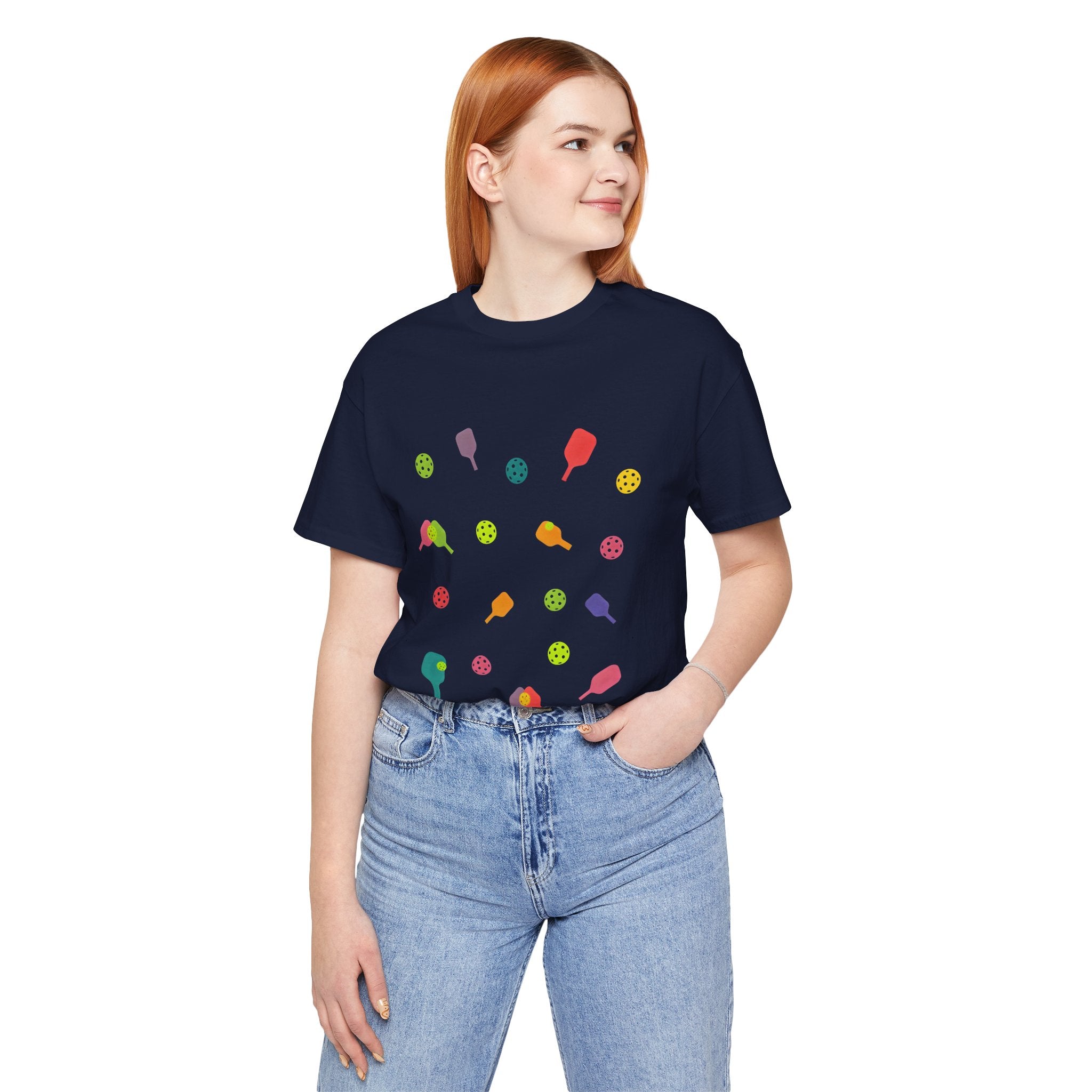 Pickleball Pattern Tee — Colorful Paddle & Ball Graphic T-Shirt