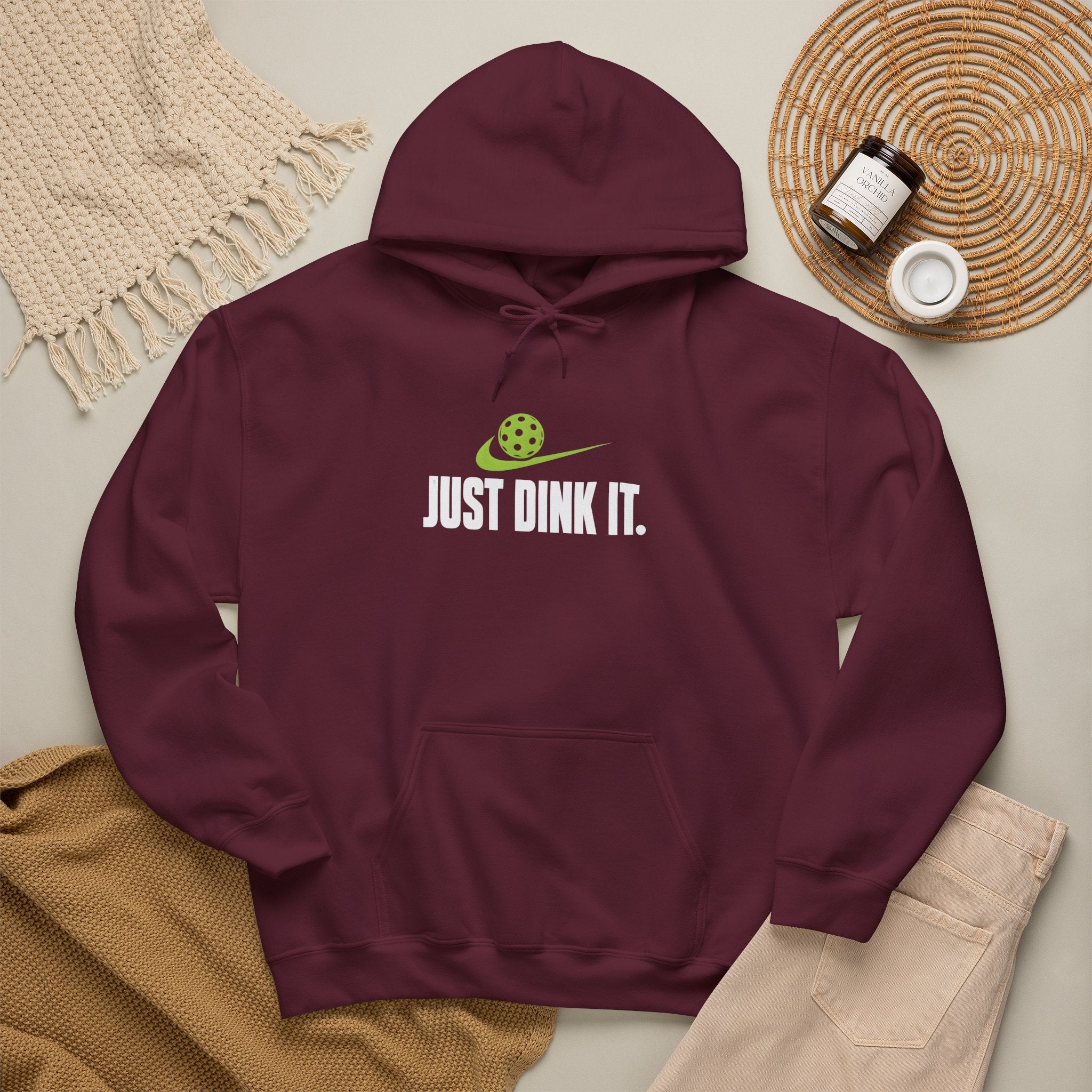 Pickleball Hoodie - "Just Dink It." Sweatshirt with Ball & Paddle Graphic