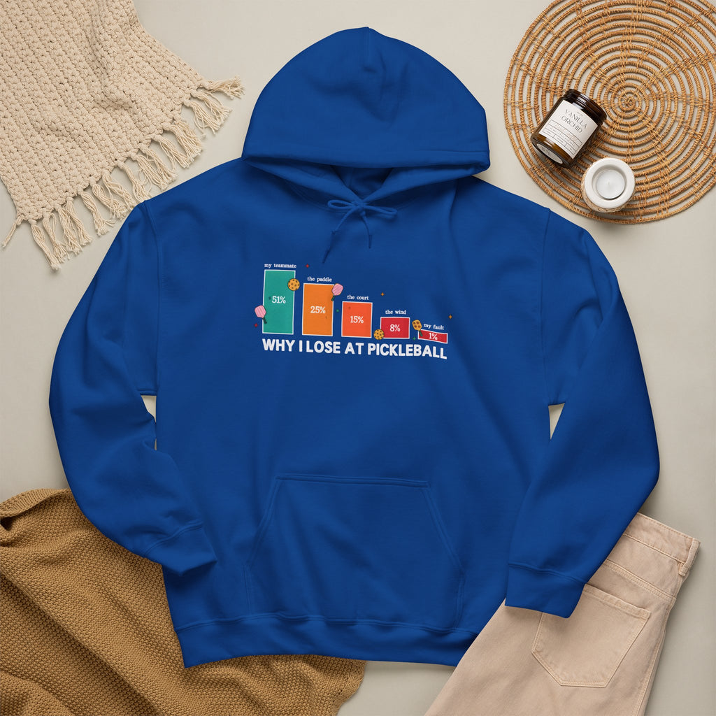 Pickleball Humor Hoodie – "Why I Lose at Pickleball" Bar Chart Graphic
