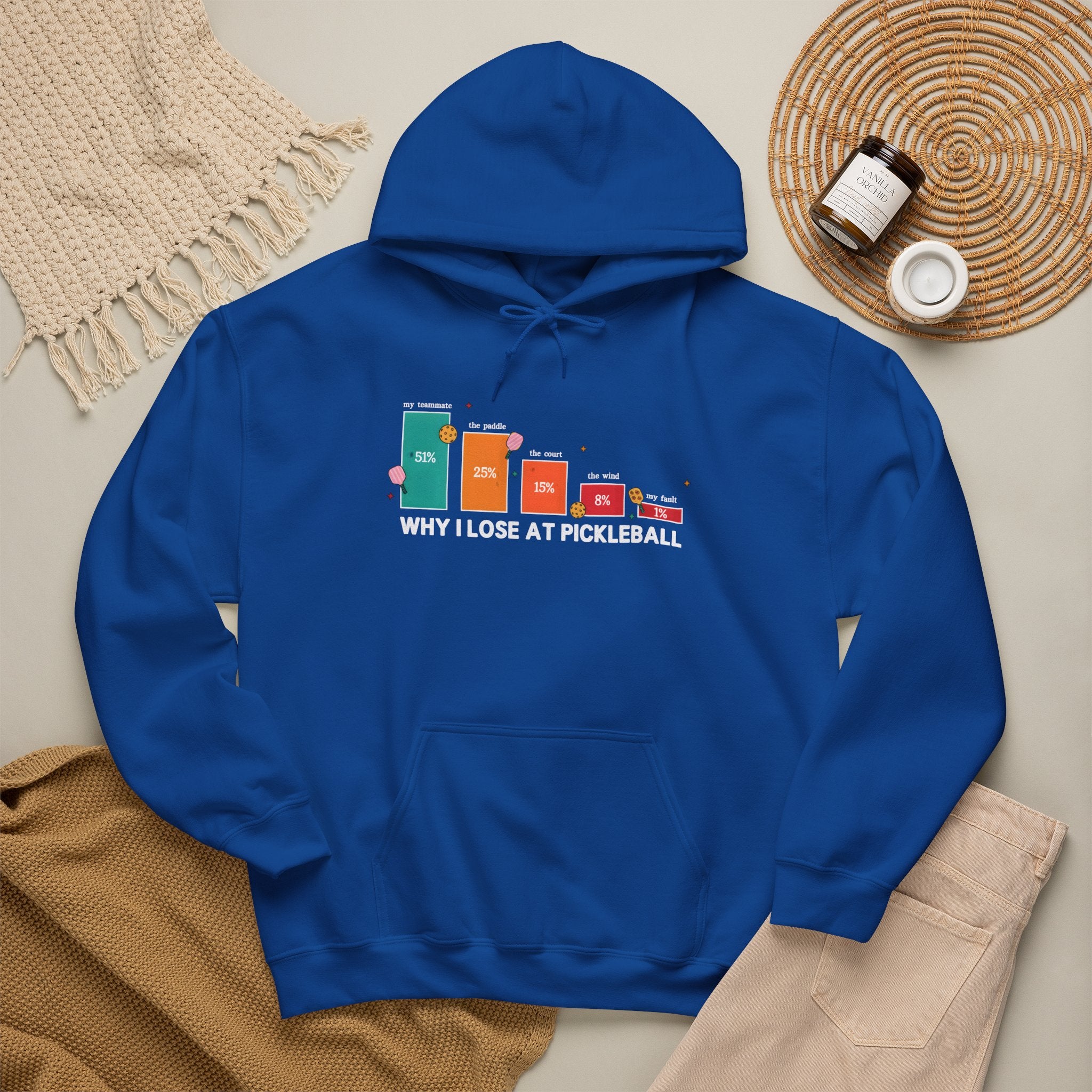 Pickleball Humor Hoodie – "Why I Lose at Pickleball" Bar Chart Graphic