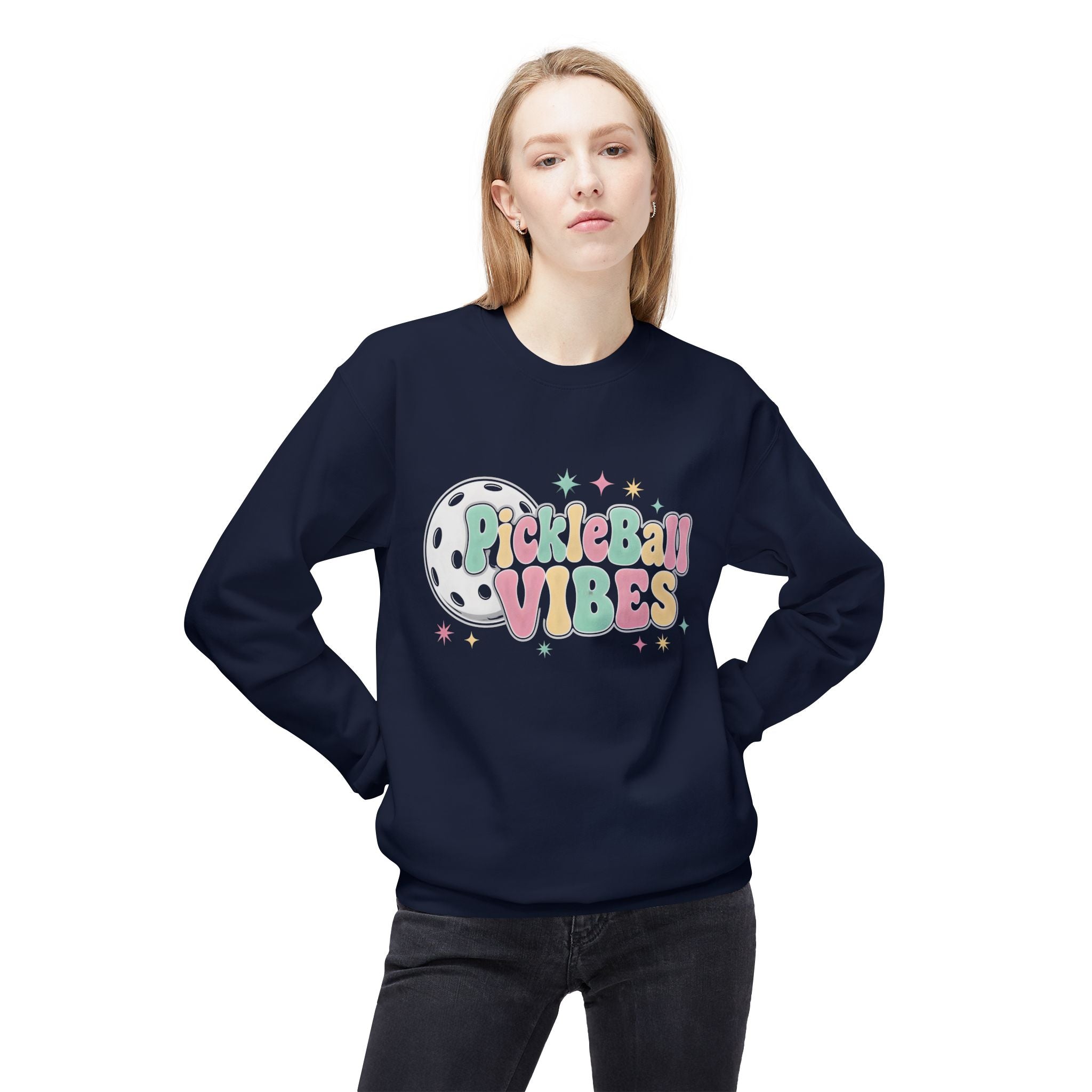 Pickleball Vibes Crewneck Sweatshirt — Pastel Retro Pickleball Graphic
