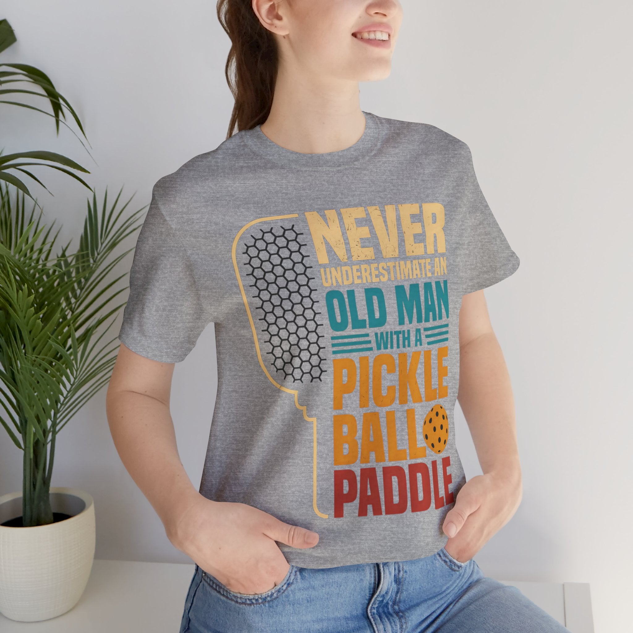 Pickleball Tee — "Never Underestimate an Old Man with a Pickleball Paddle"