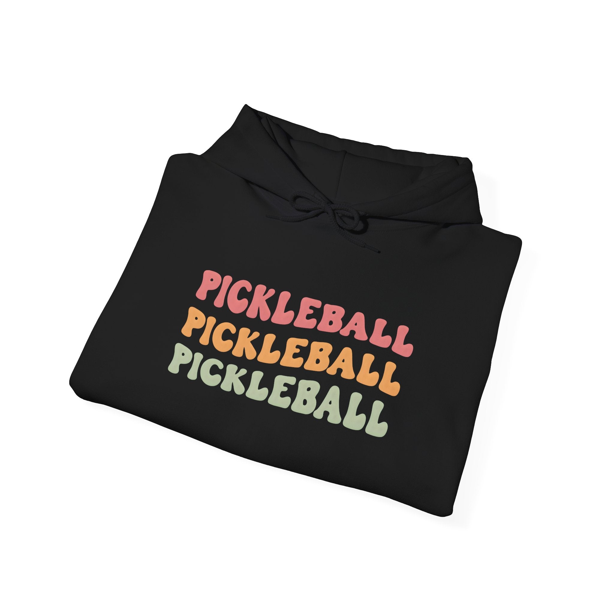 Pickleball Retro Text Hoodie — Repeated Pastel 'PICKLEBALL' Design