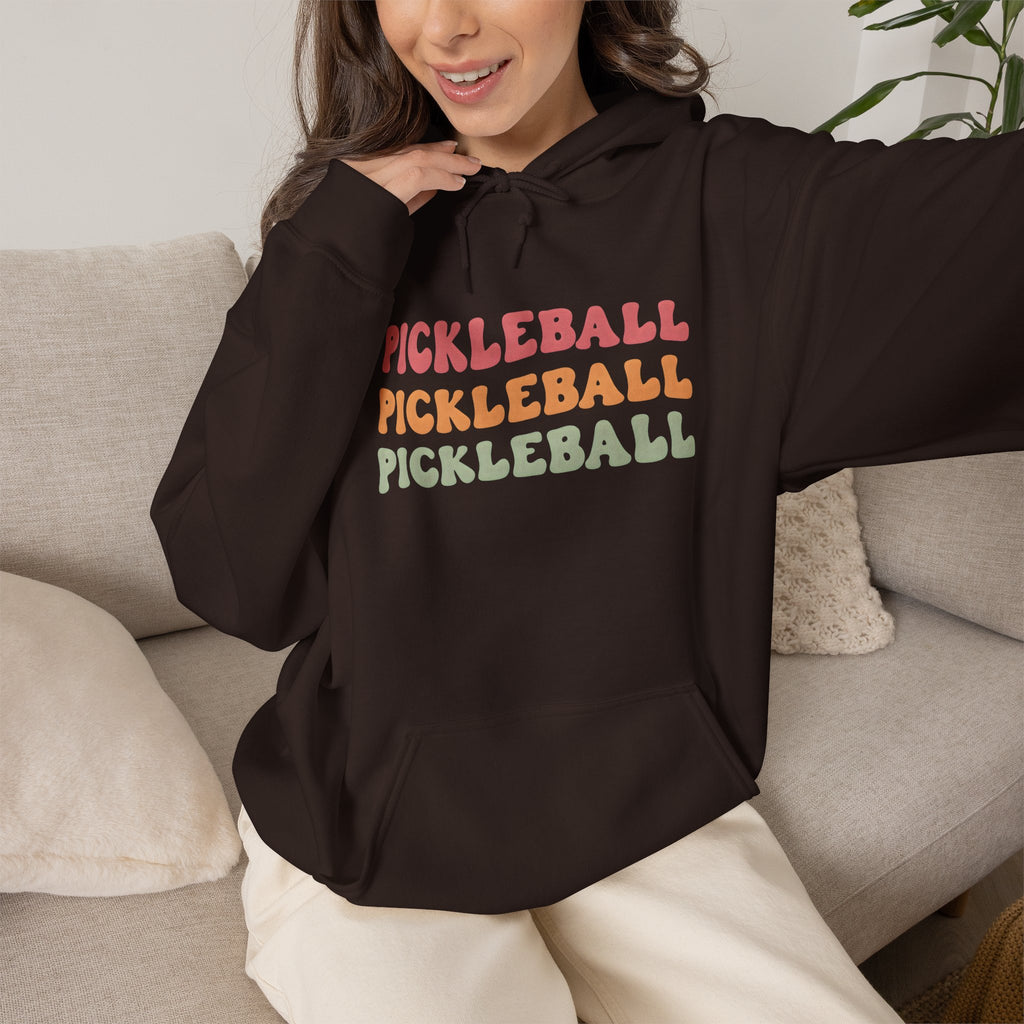 Pickleball Retro Text Hoodie — Repeated Pastel 'PICKLEBALL' Design