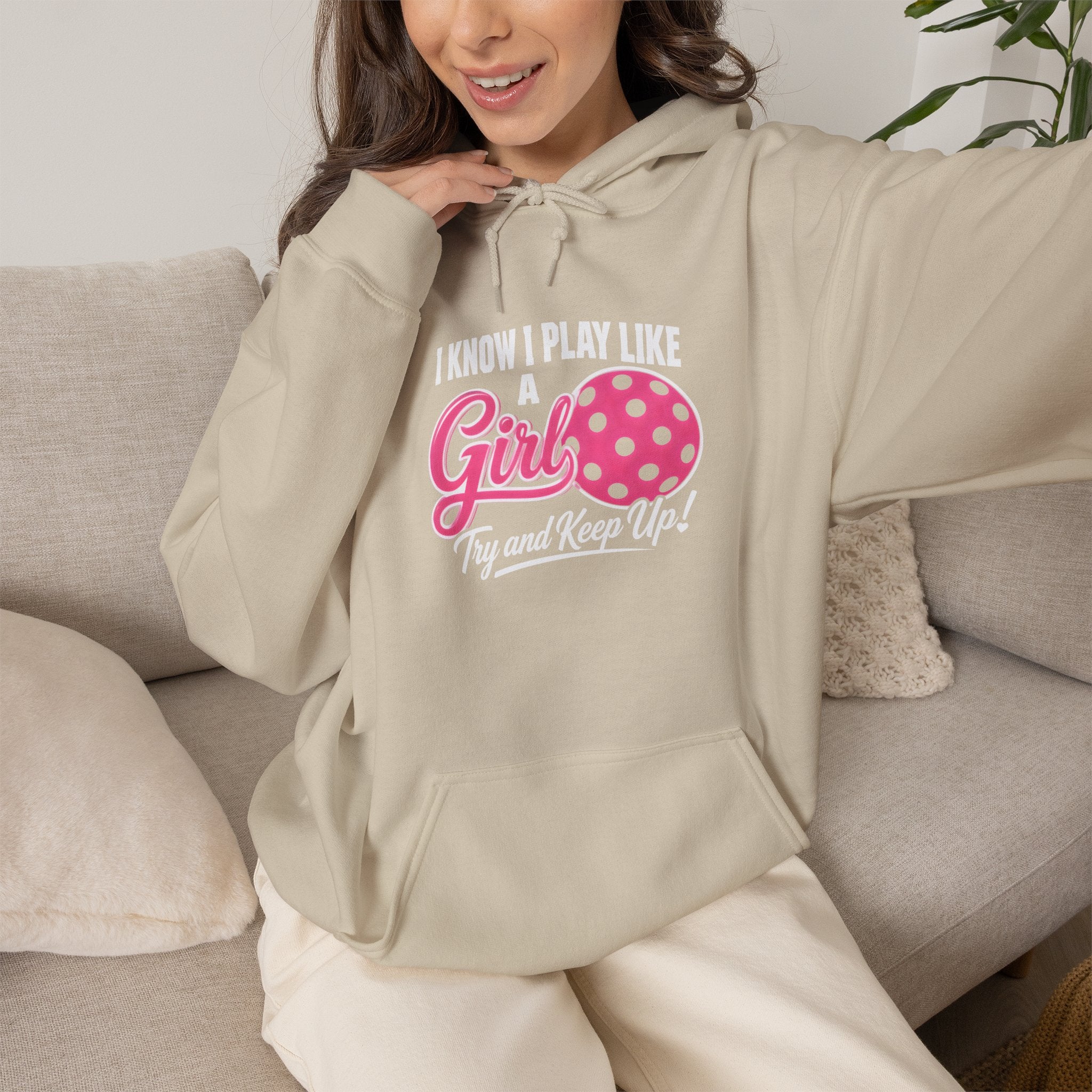 Pickleball Hoodie - "I Know I Play Like a Girl" Pink Paddle Design
