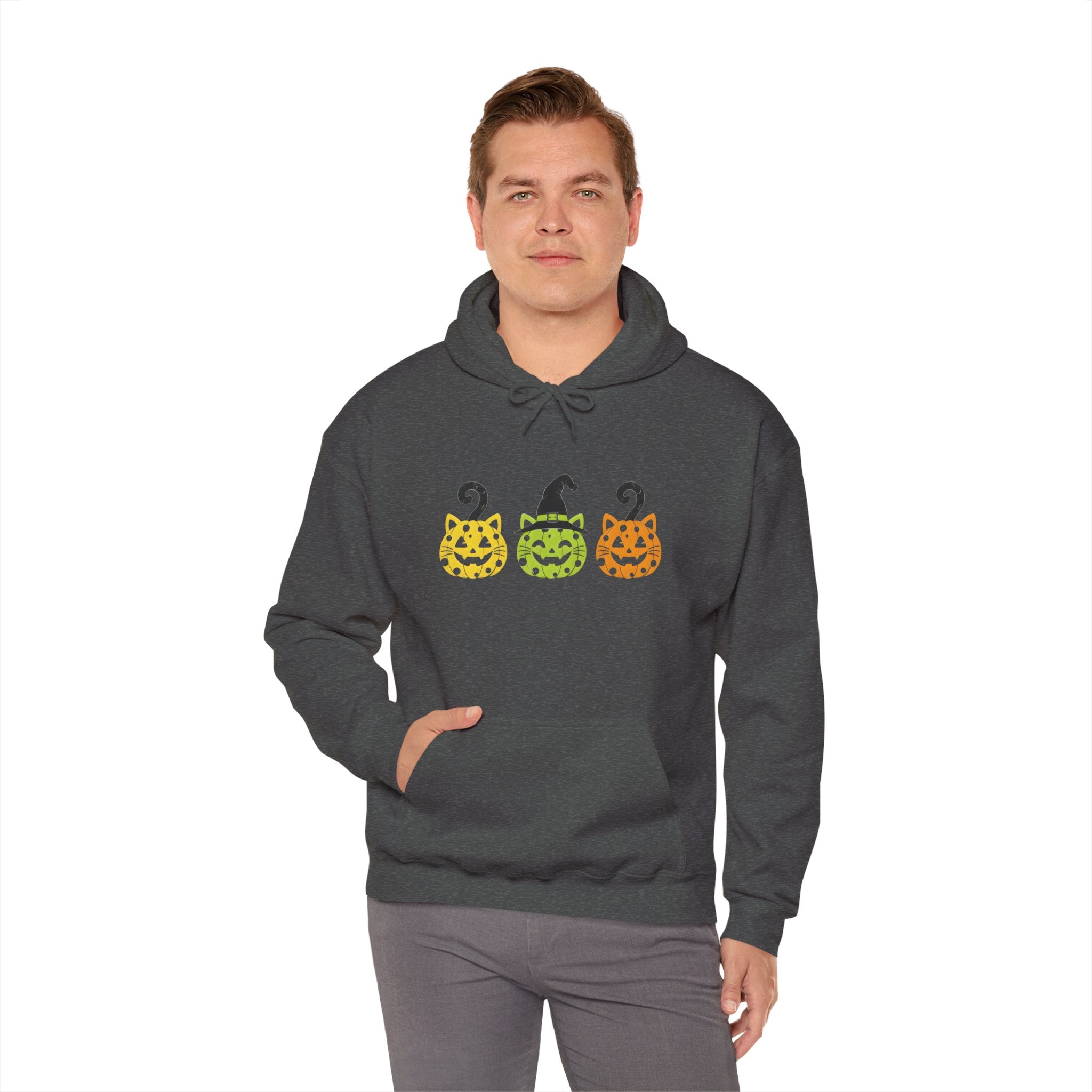 Pumpkin Trio Halloween Hoodie — Cute Witch Hat Jack-o'-Lantern Sweatshirt