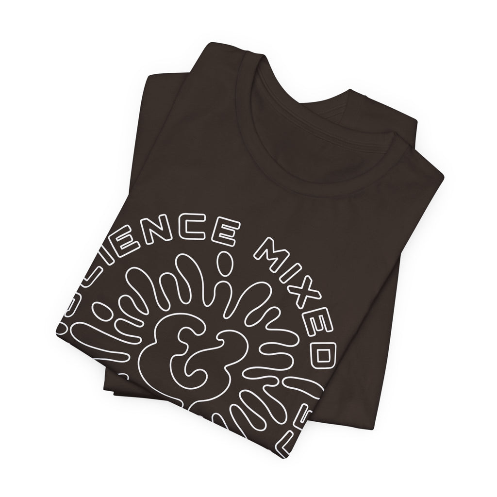 Science & Violence Graphic Tee — Retro Psychedelic Badge T‑Shirt