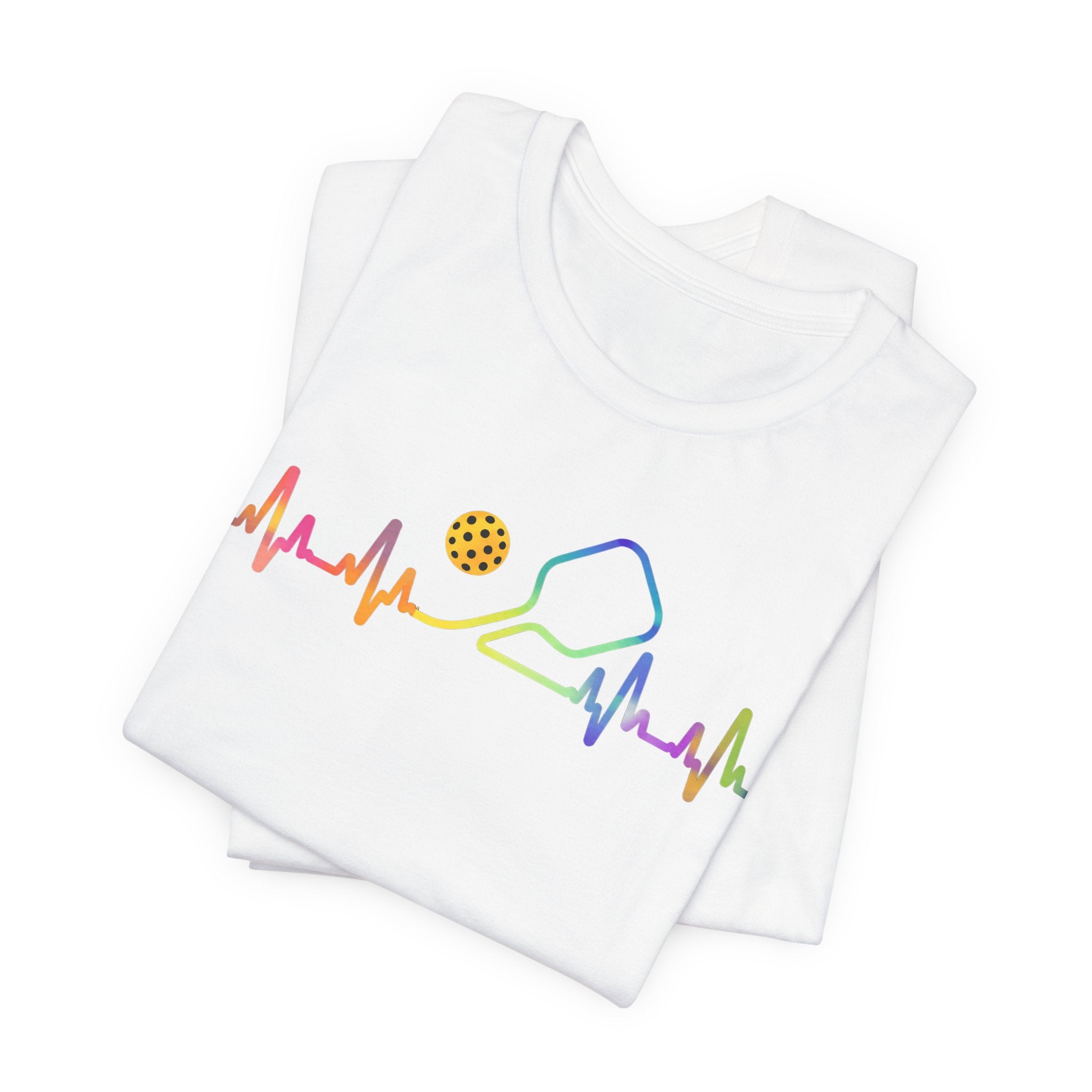 Ping Pong Heartbeat T-Shirt — Rainbow Table Tennis Paddle & Ball Tee